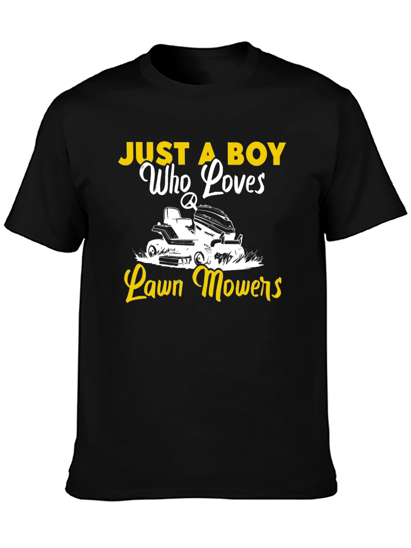 Just a Boy Who Loves Lawn Mowers Black Tee