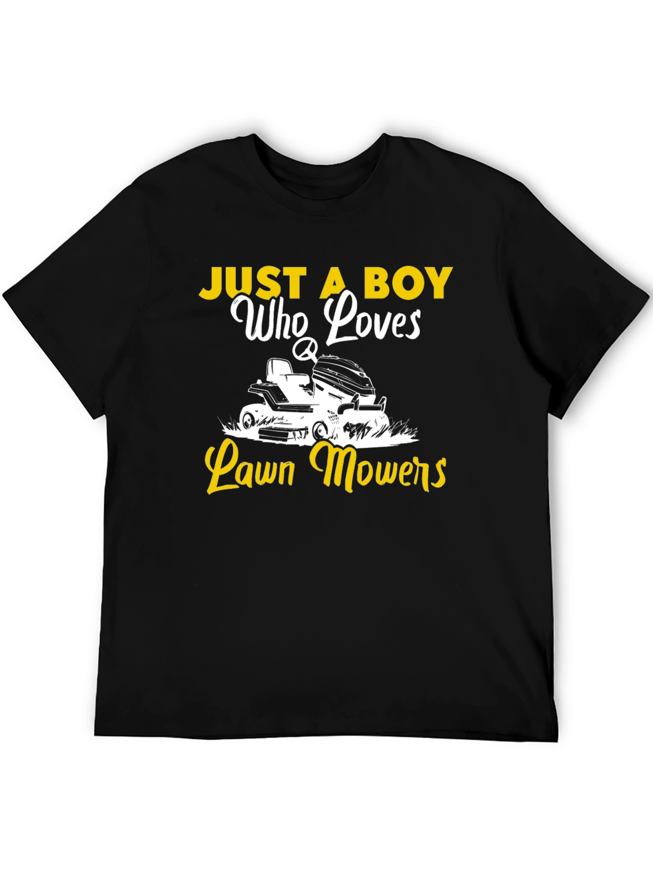 Just a Boy Who Loves Lawn Mowers Black Tee
