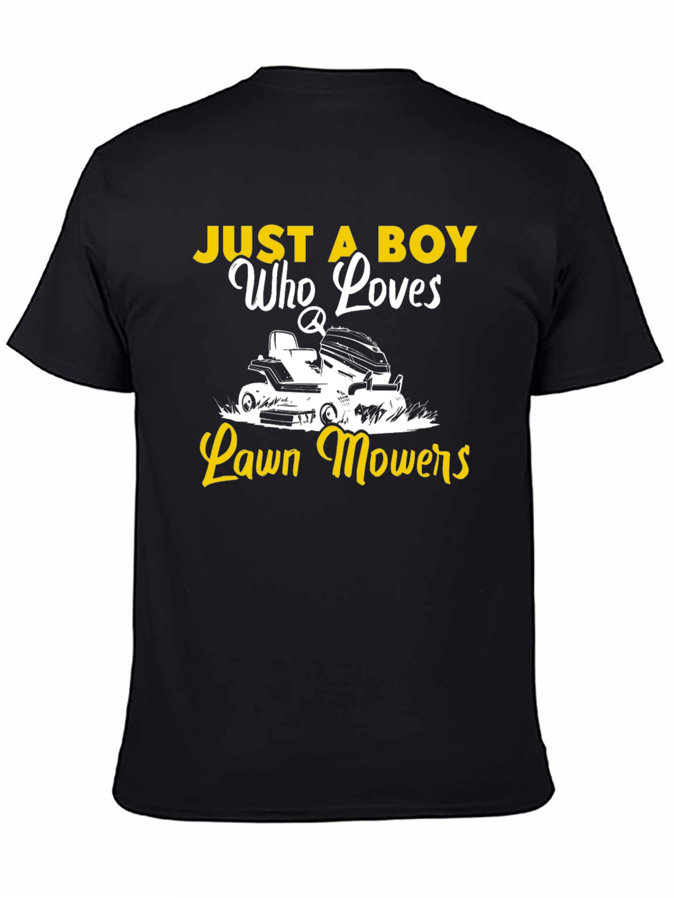 Just a Boy Who Loves Lawn Mowers Black Tee