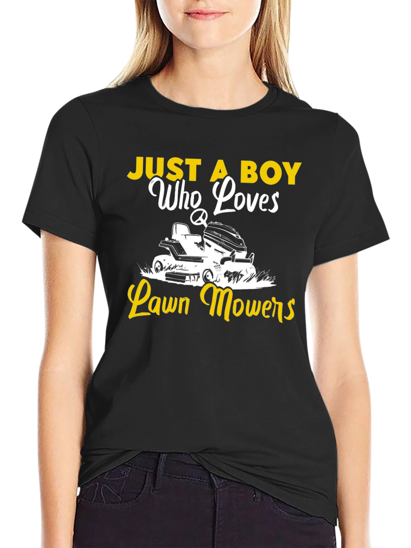 Just a Boy Who Loves Lawn Mowers Black Tee