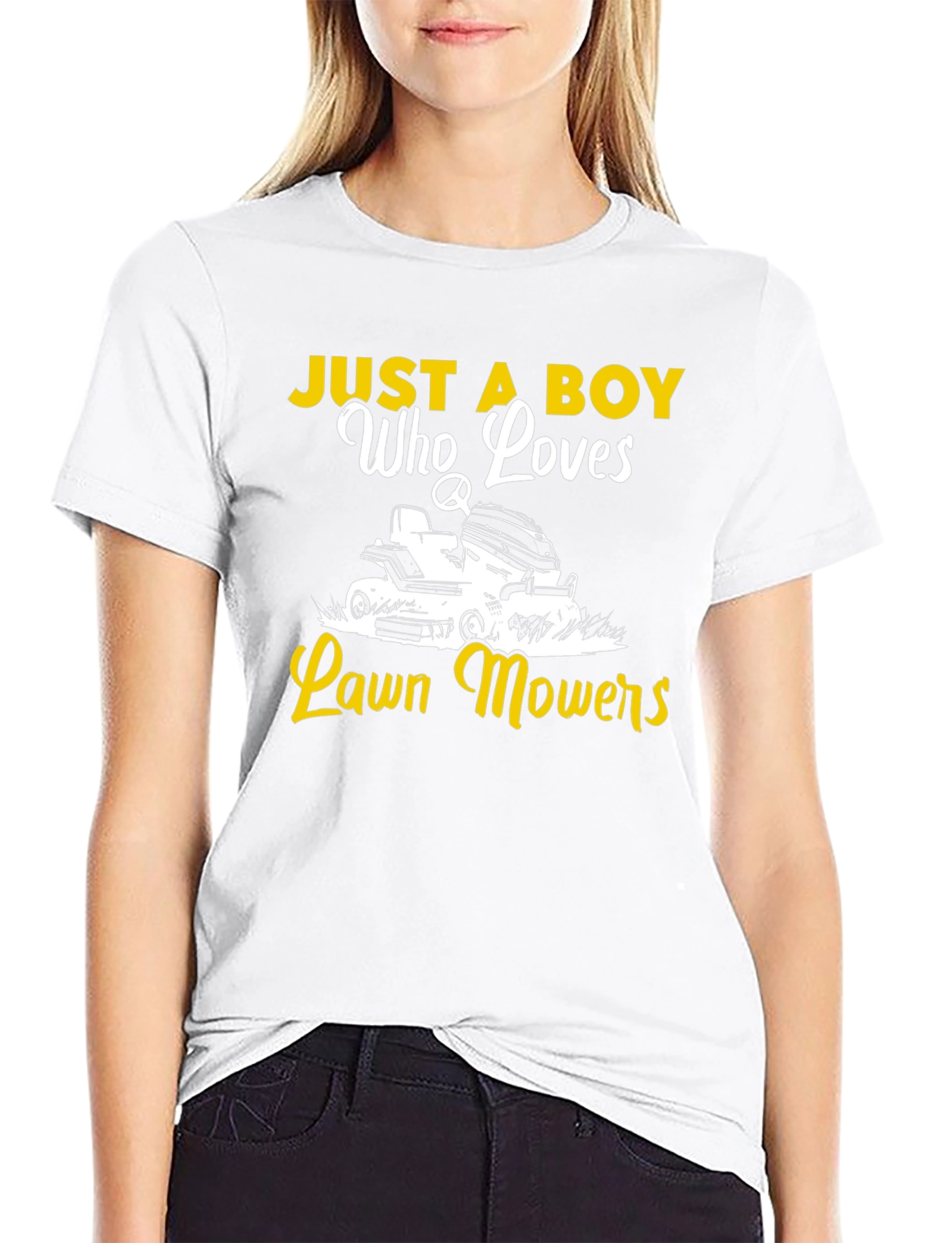 Just a Boy Who Loves Lawn Mowers Black Tee