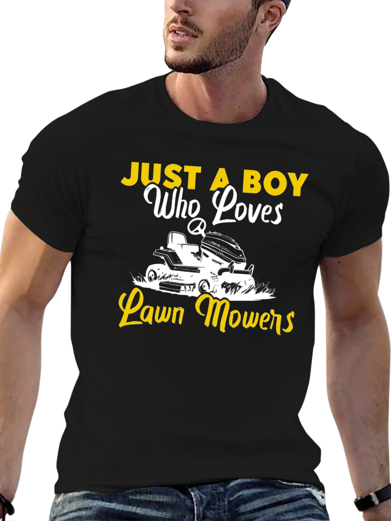 Just a Boy Who Loves Lawn Mowers Black Tee