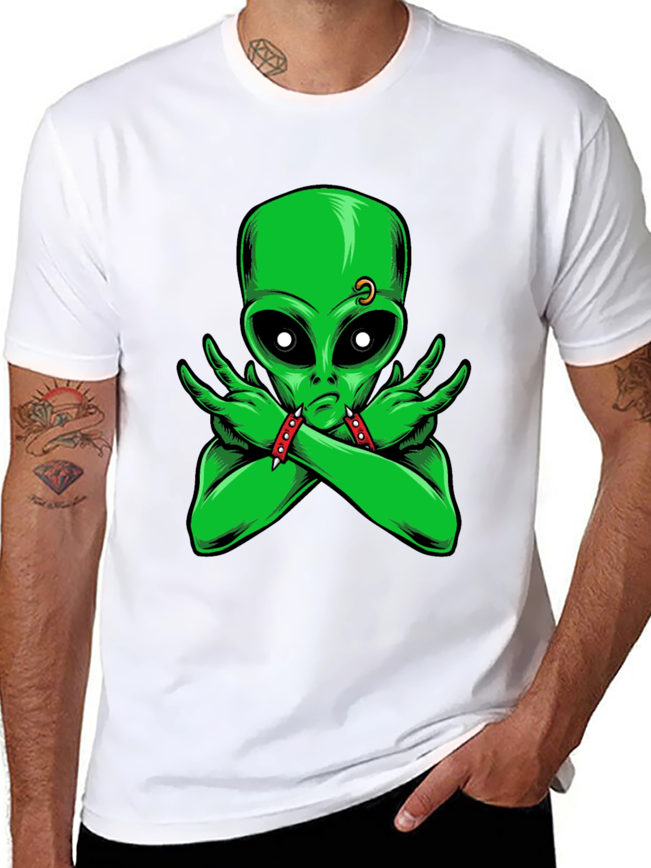 Alien Rocker T-Shirt - Green Alien Design
