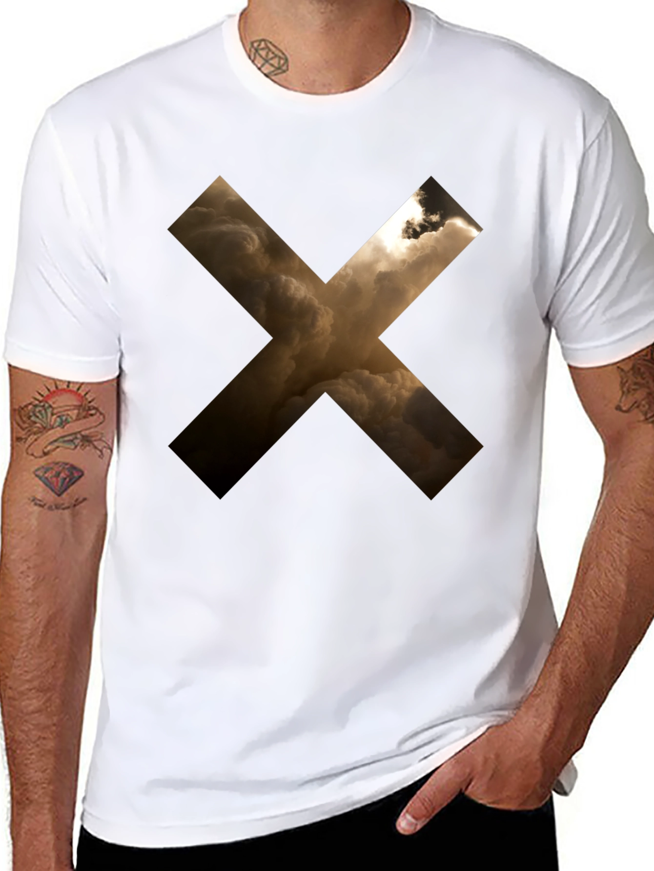 Abstract Cloud Cross Graphic Black T-Shirt