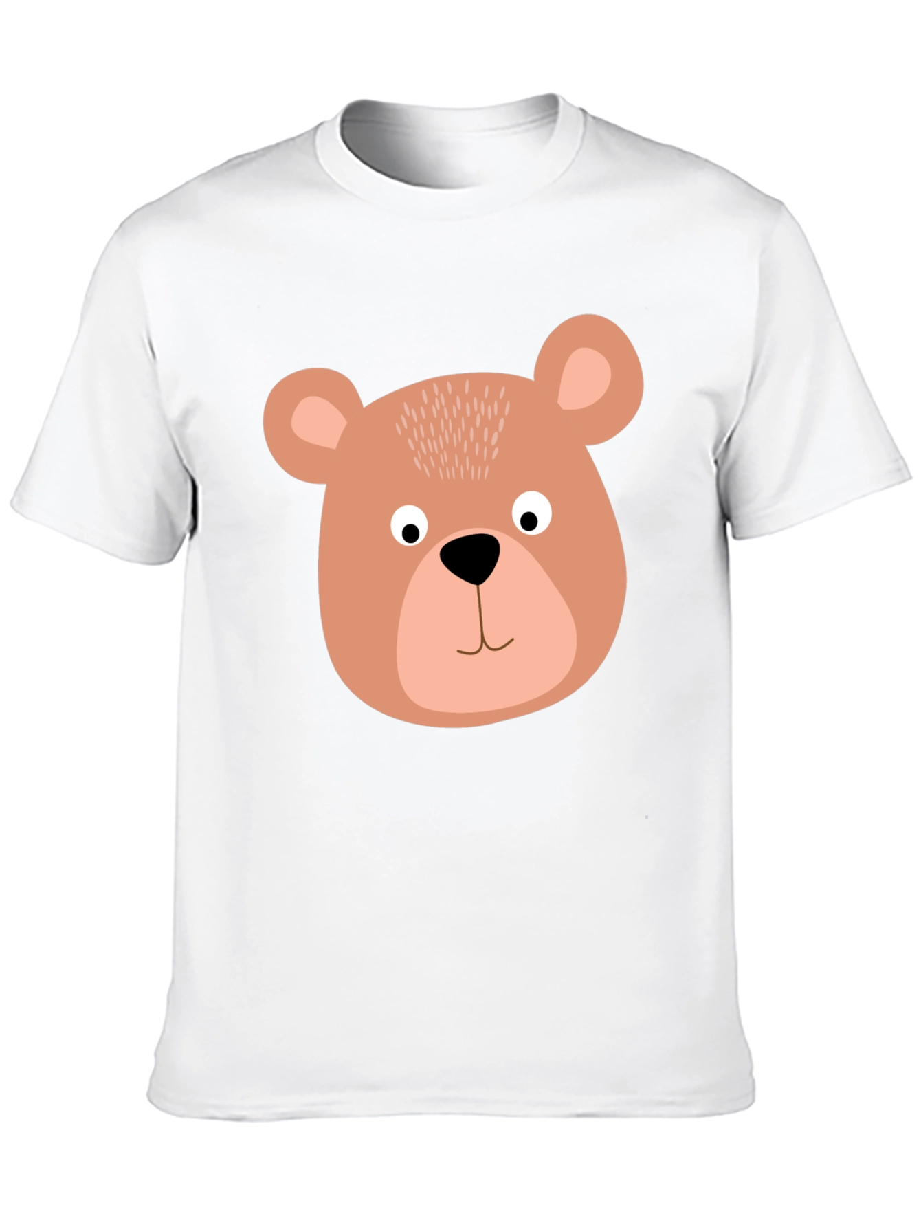Cute Bear Face Graphic Tee - Black Cotton T-Shirt
