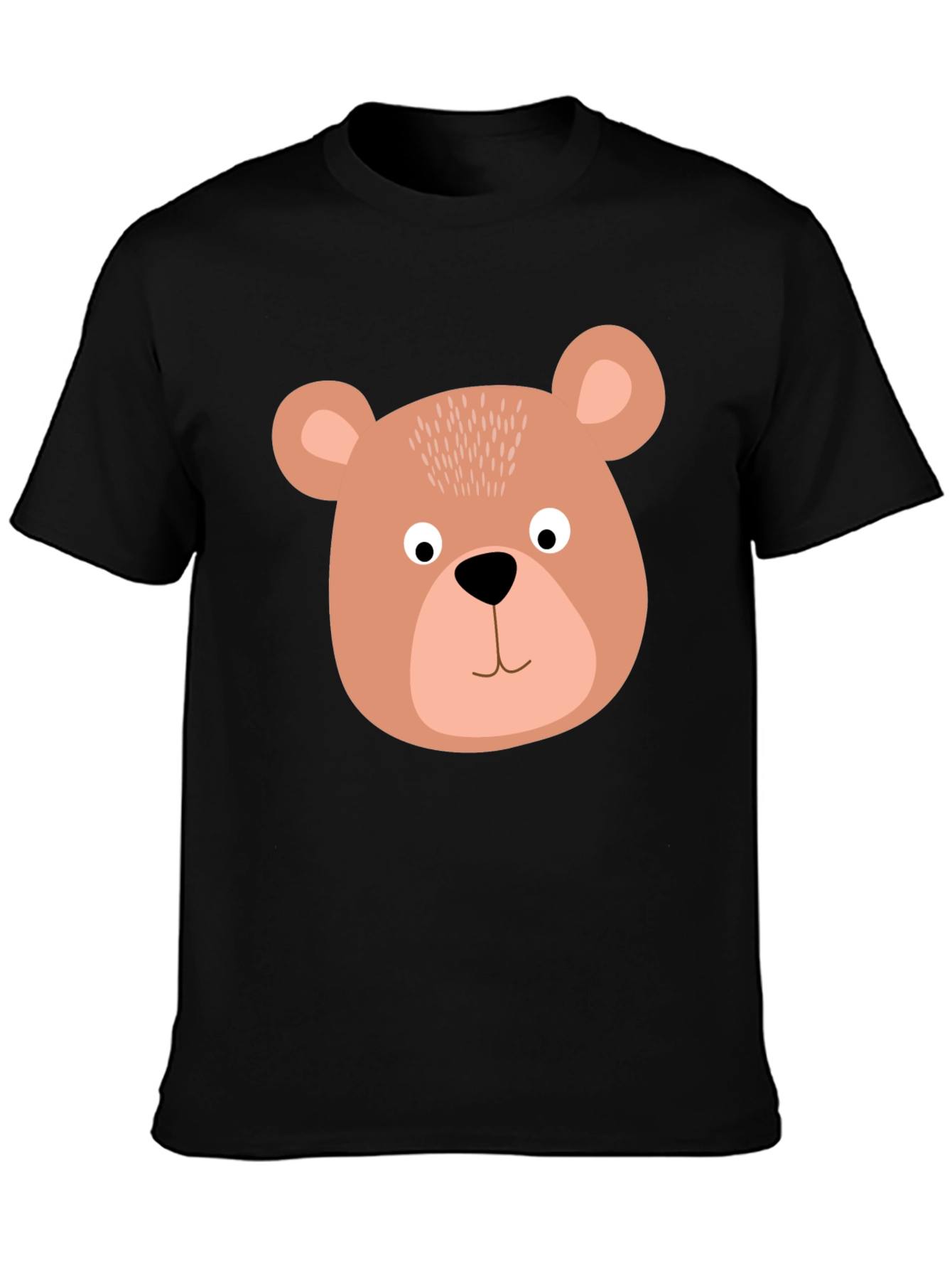 Cute Bear Face Graphic Tee - Black Cotton T-Shirt