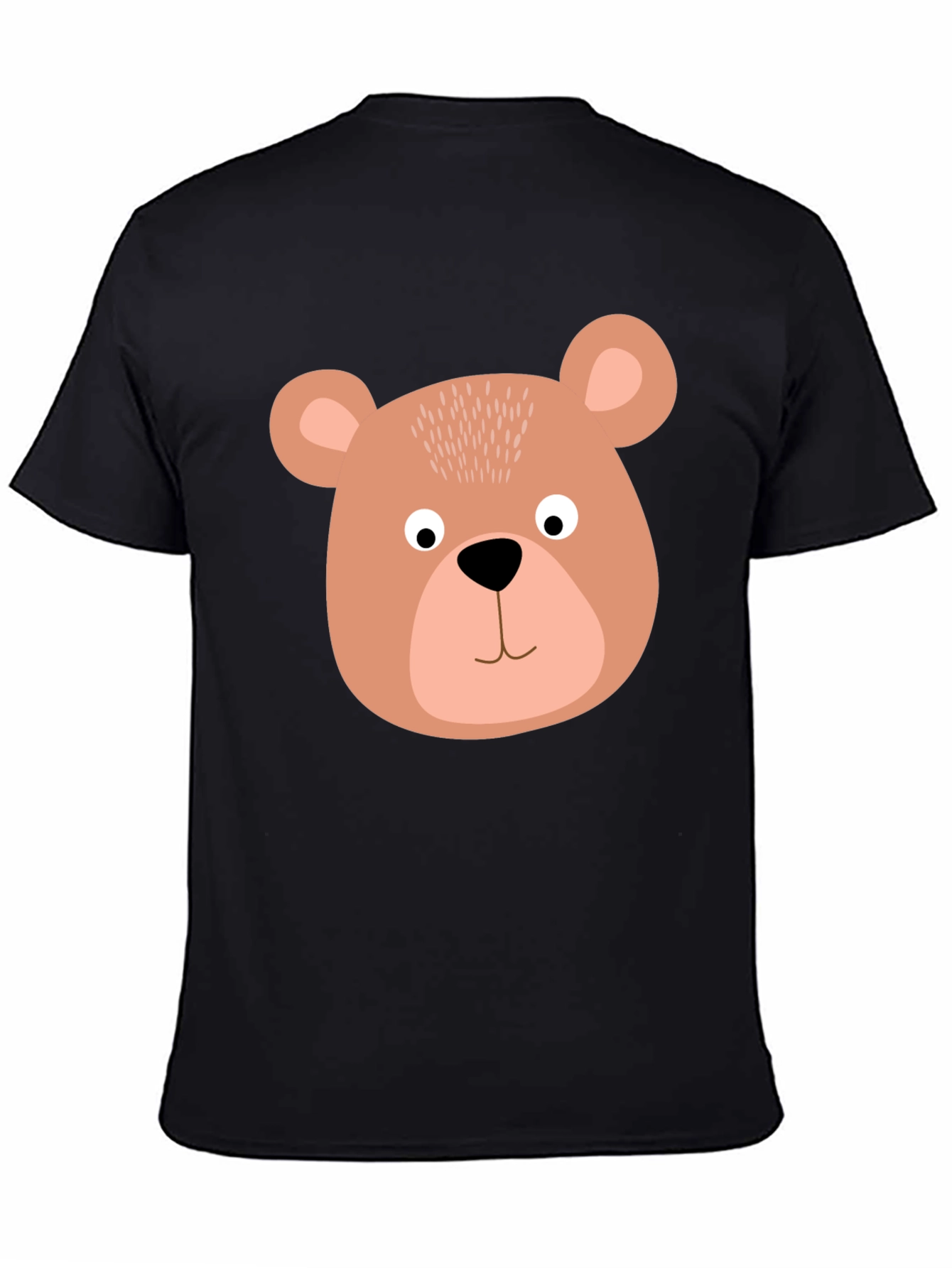 Cute Bear Face Graphic Tee - Black Cotton T-Shirt