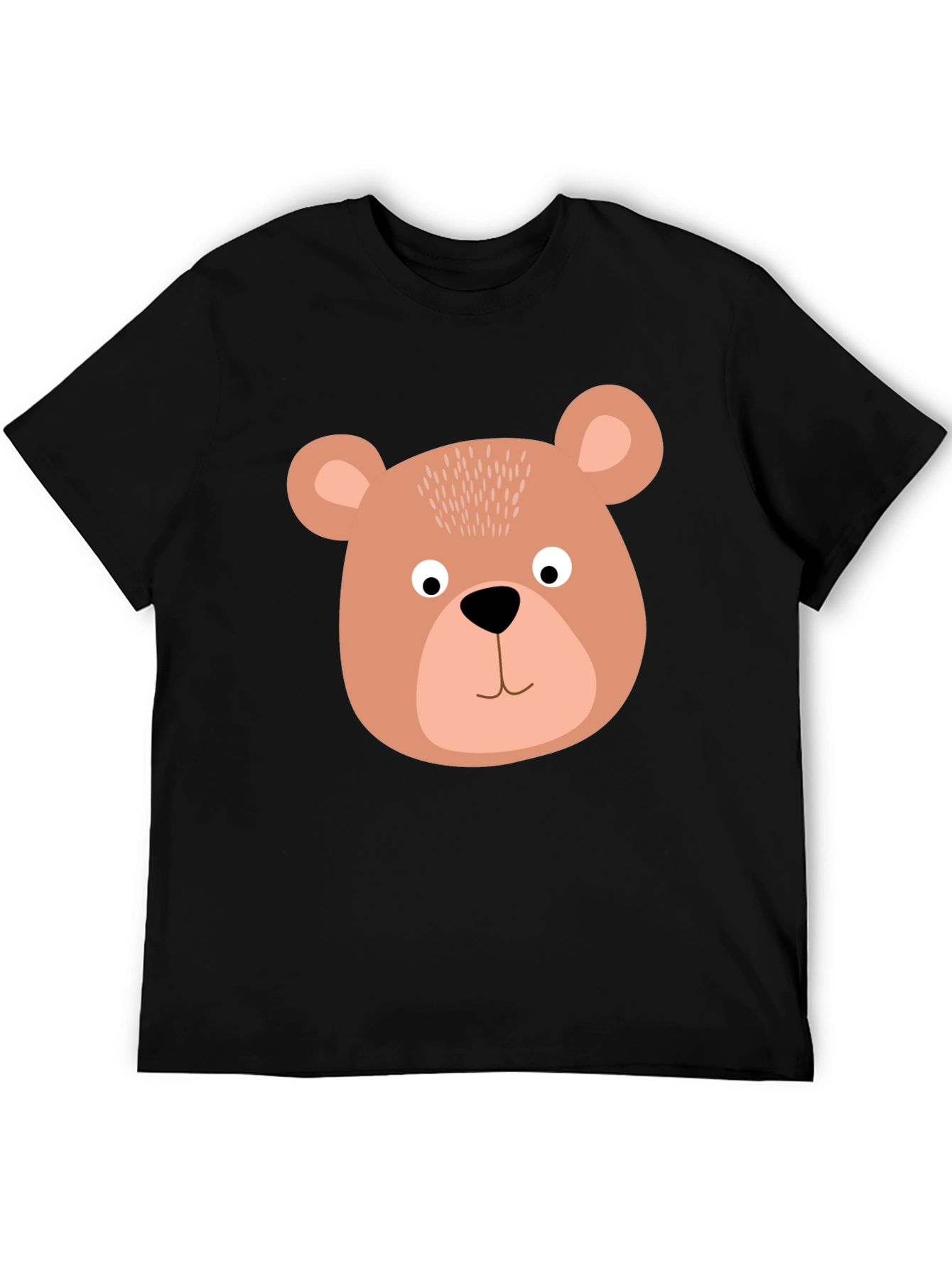 Cute Bear Face Graphic Tee - Black Cotton T-Shirt