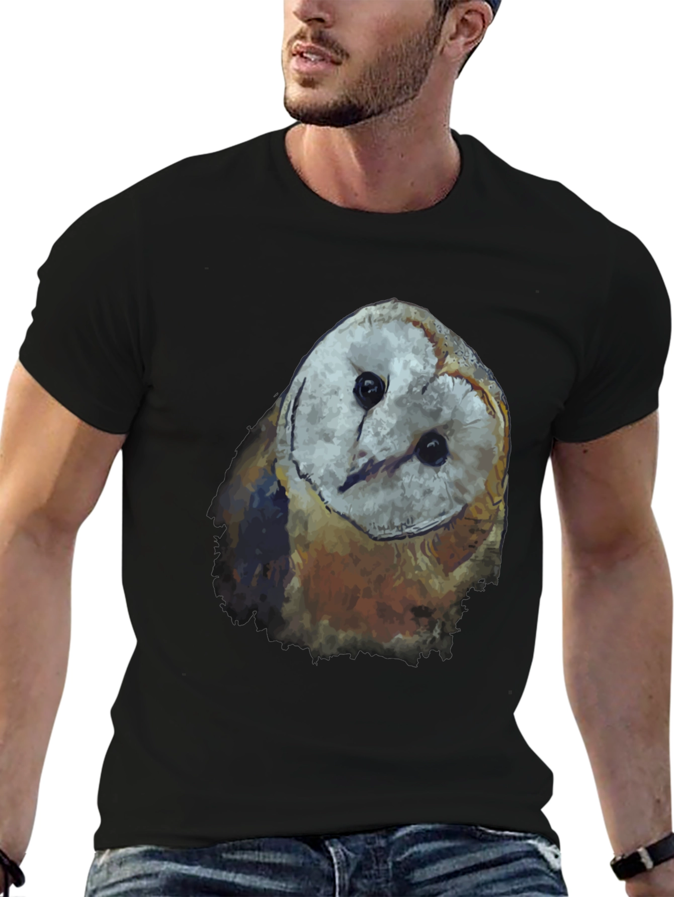 Mens Black Owl Graphic Tee