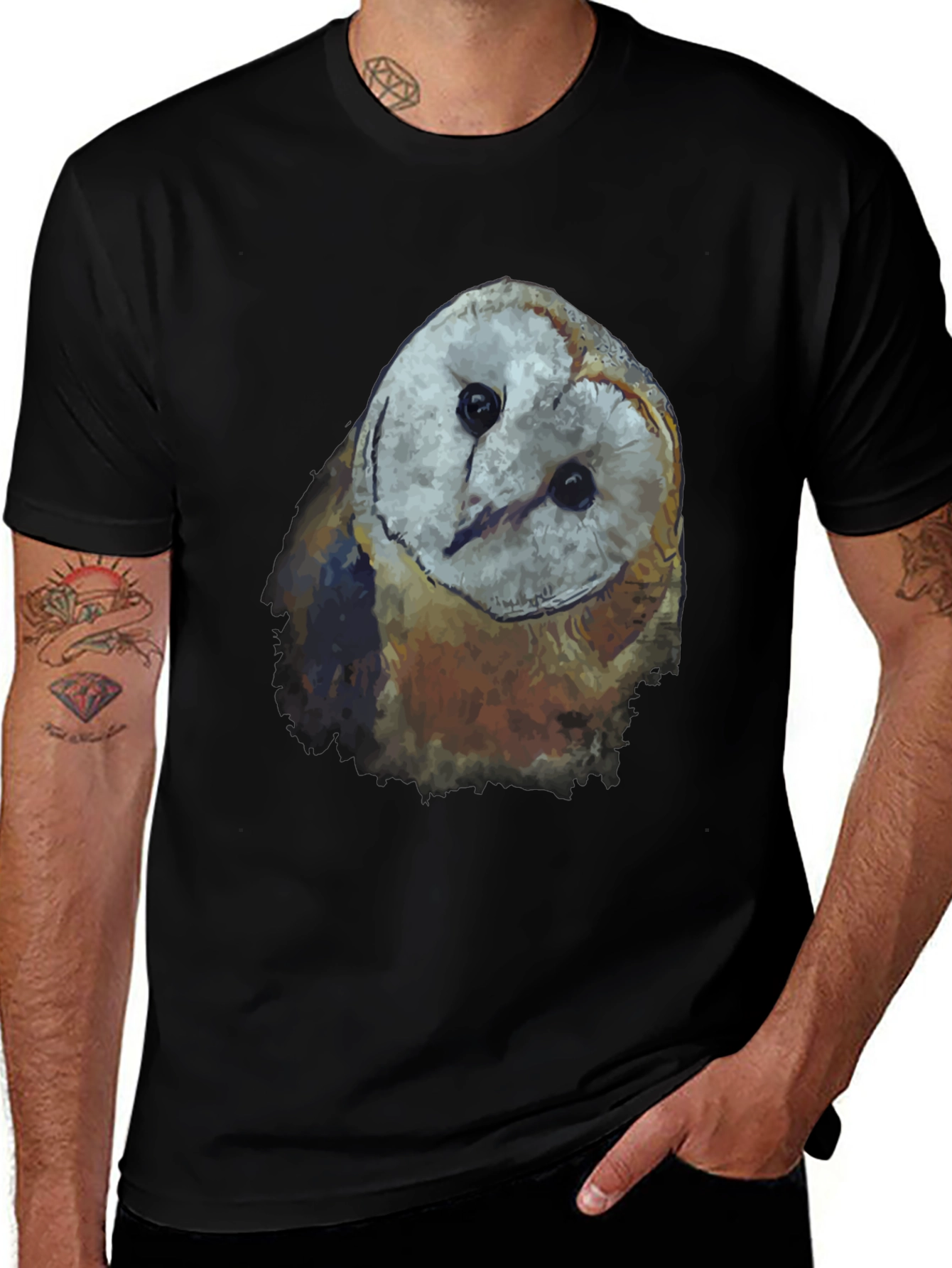 Mens Black Owl Graphic Tee