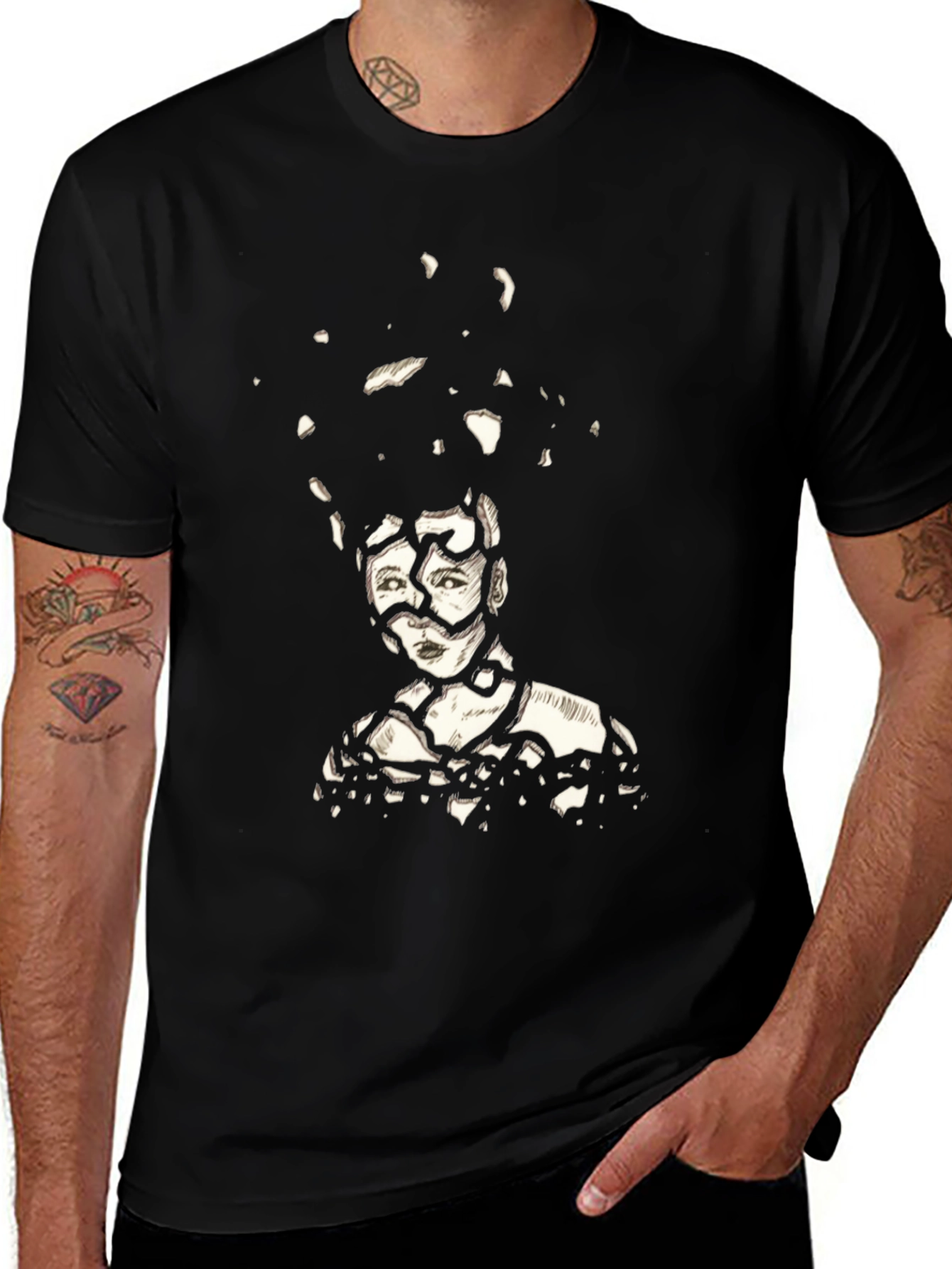 Abstract Portrait Graphic Tee - Black
