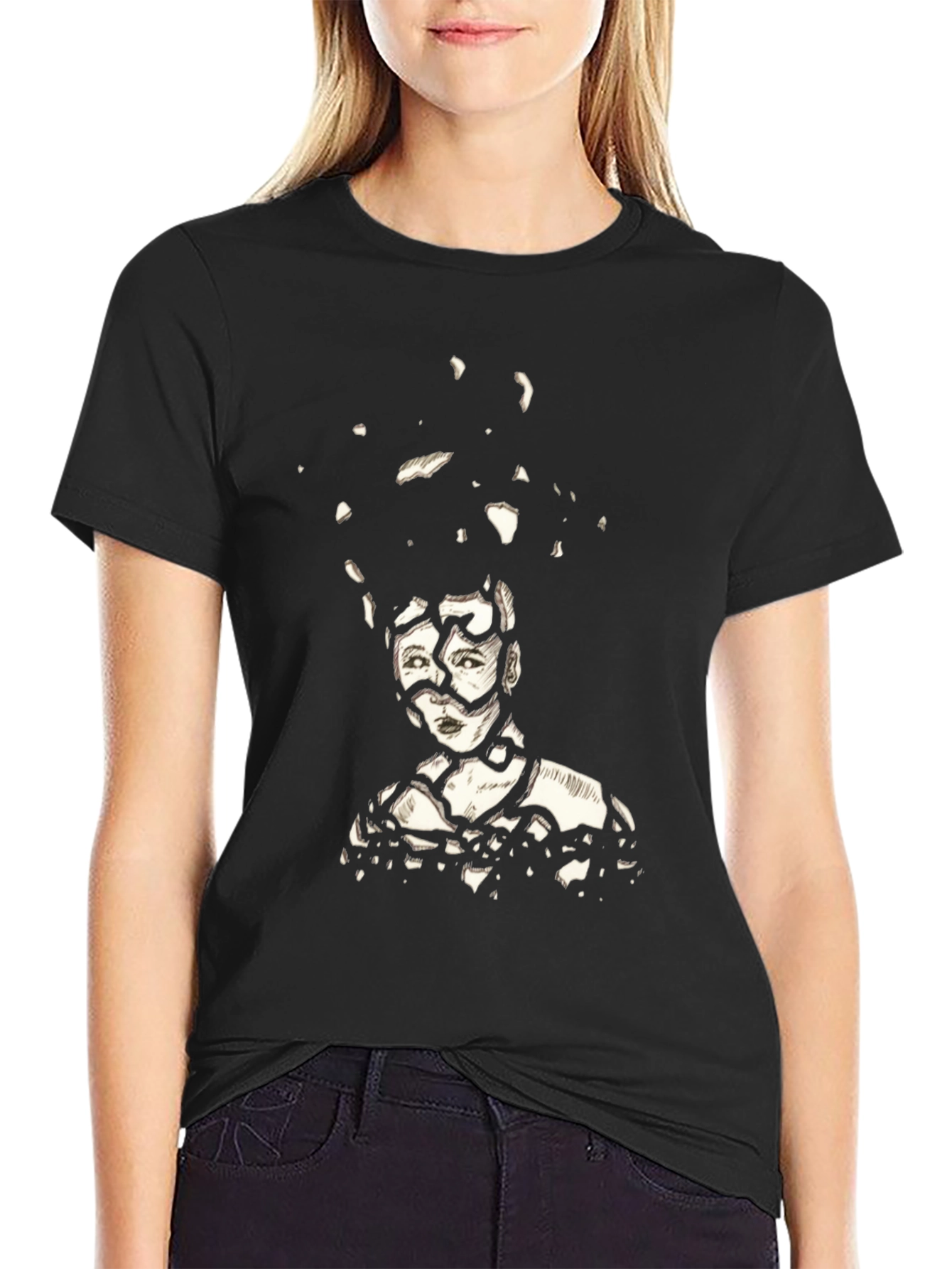 Abstract Portrait Graphic Tee - Black