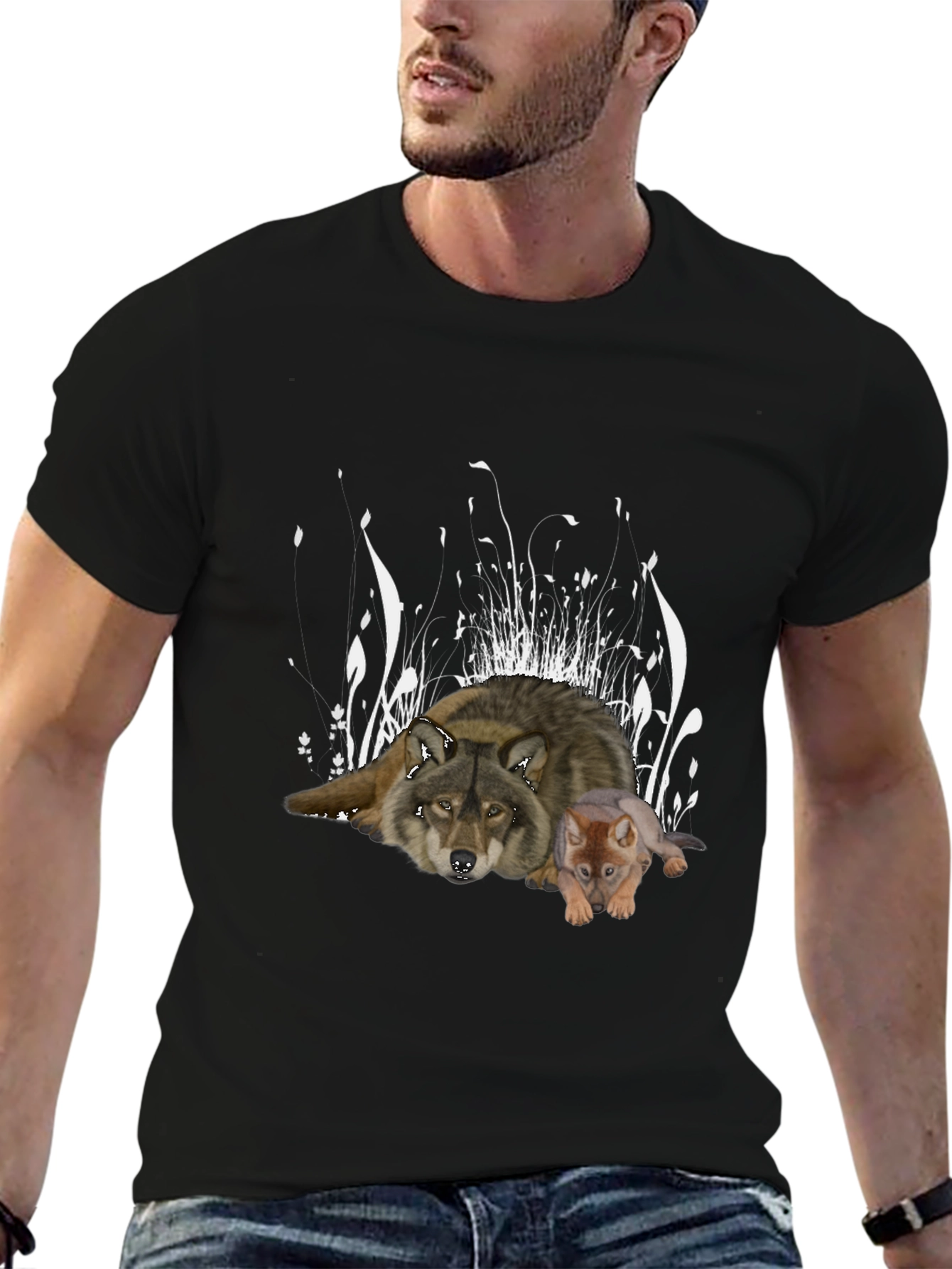 Wolf and Cub Black Graphic Tee