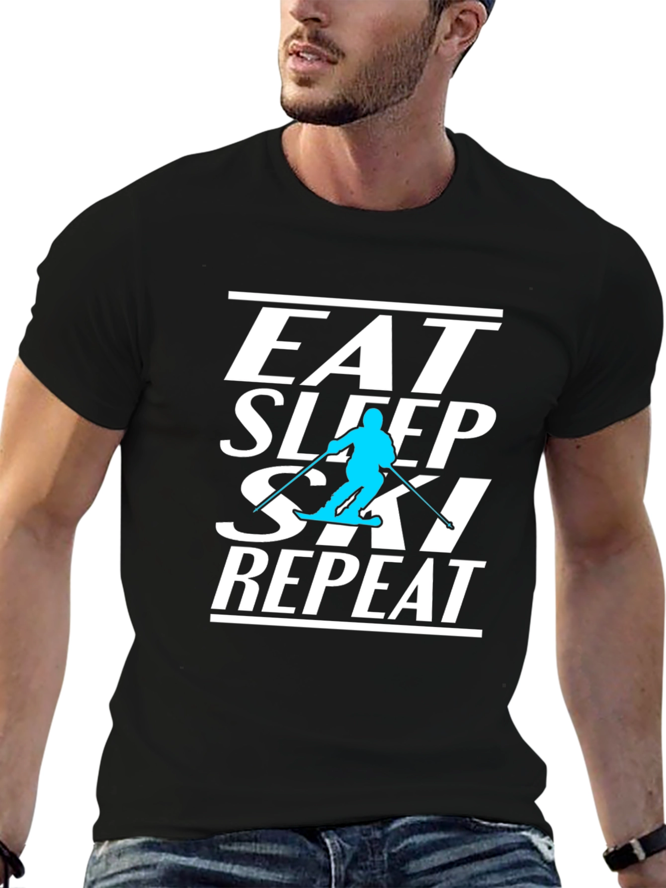 Eat Sleep Ski Repeat Black Graphic Tee