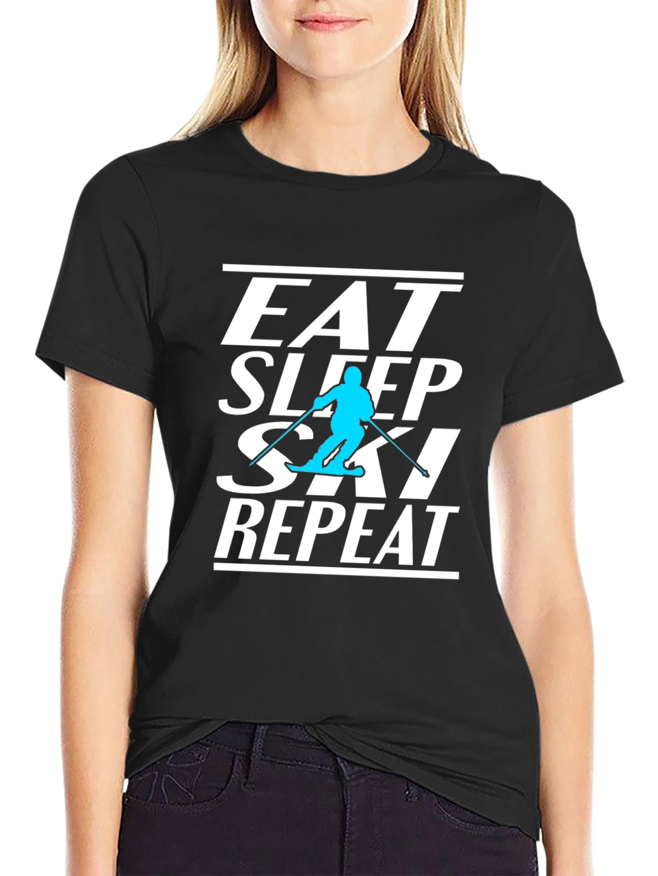 Eat Sleep Ski Repeat Black Graphic Tee