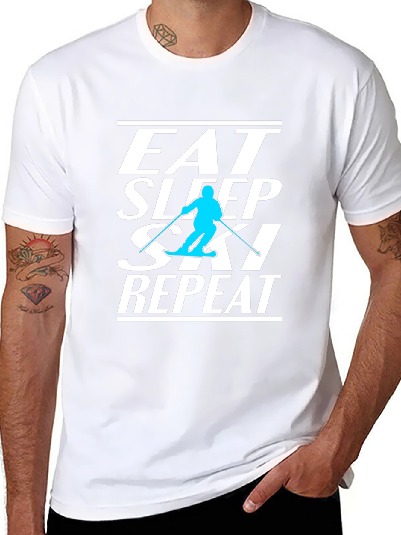 Eat Sleep Ski Repeat Black Graphic Tee