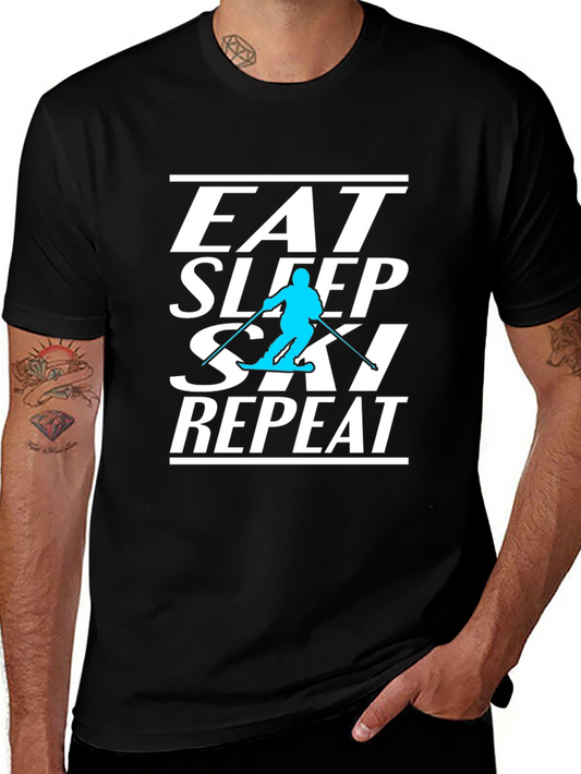 Eat Sleep Ski Repeat Black Graphic Tee