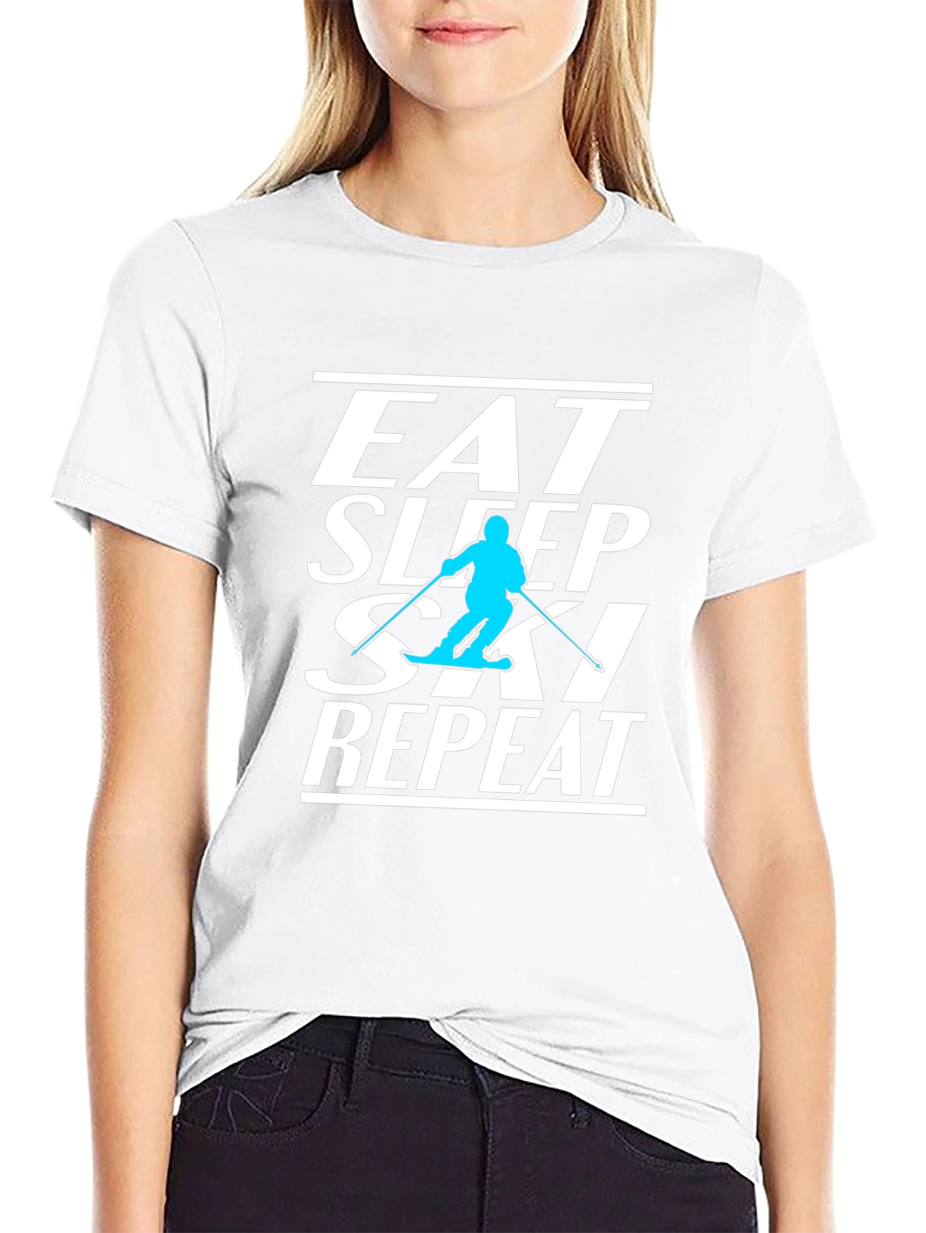 Eat Sleep Ski Repeat Black Graphic Tee