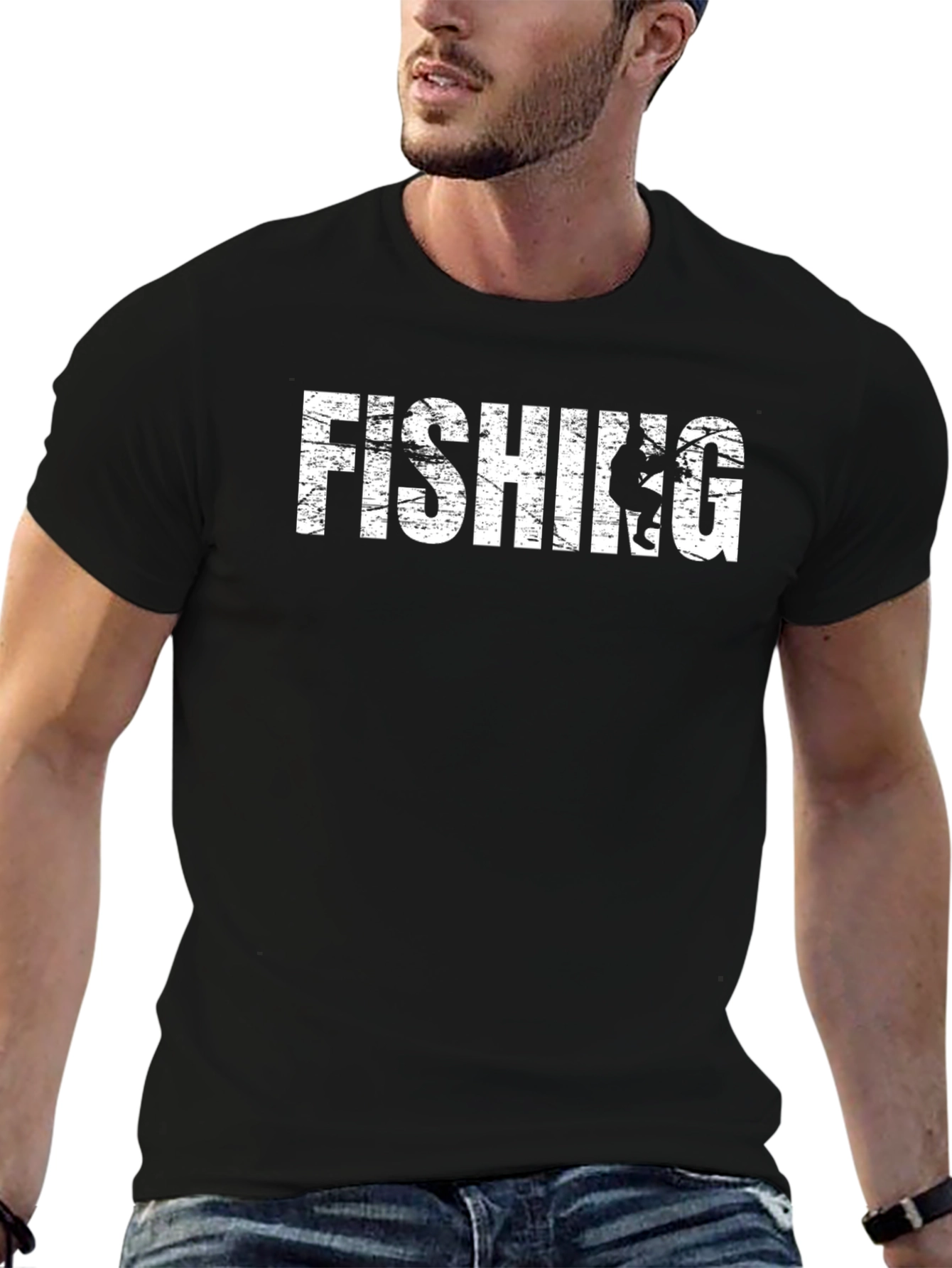 Fishing Graphic Tee - Black Cotton Comfort