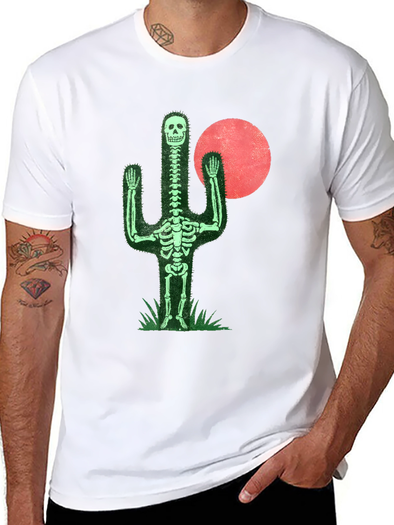 Skeleton Cactus Graphic Tee - Novelty Print Shirt
