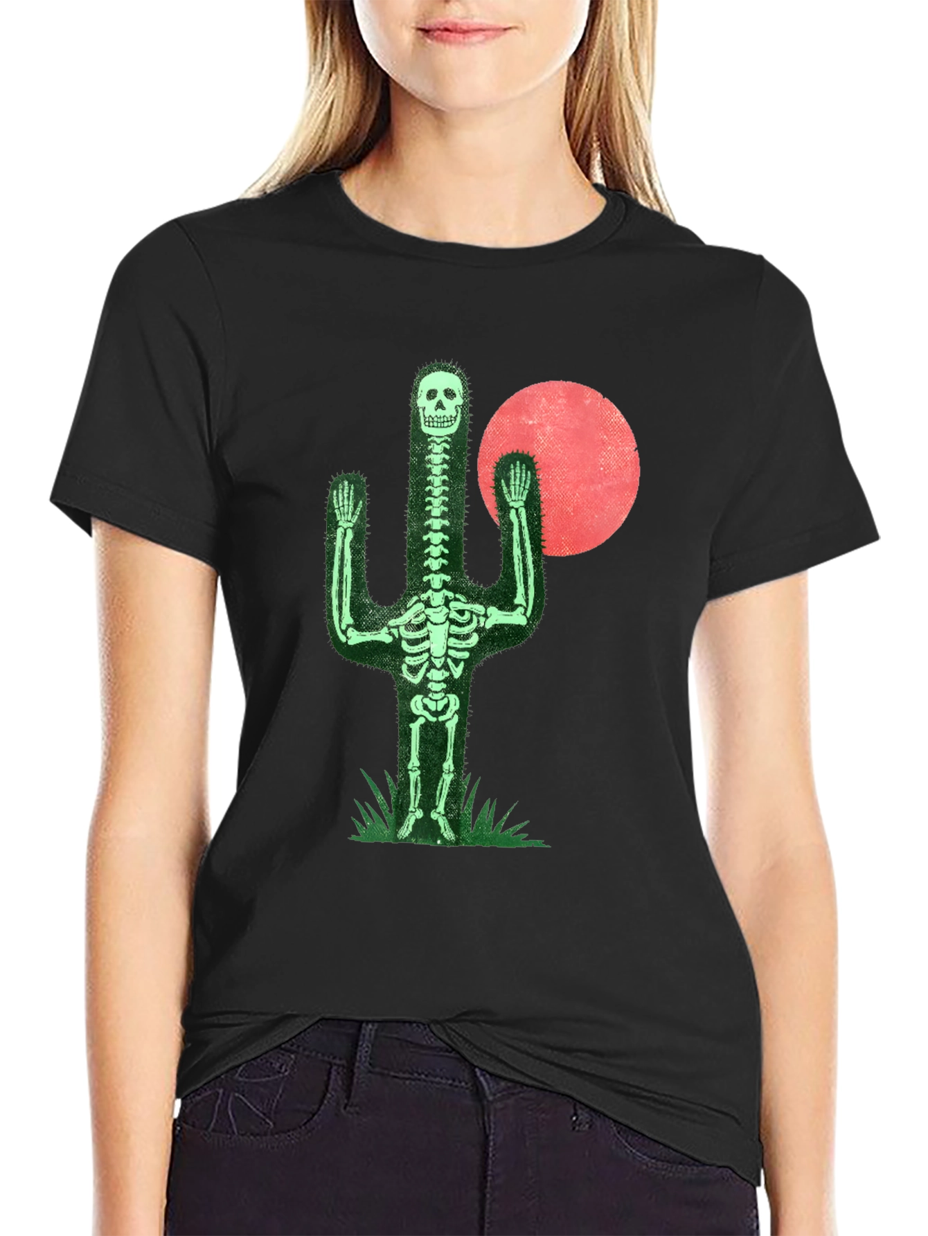 Skeleton Cactus Graphic Tee - Novelty Print Shirt