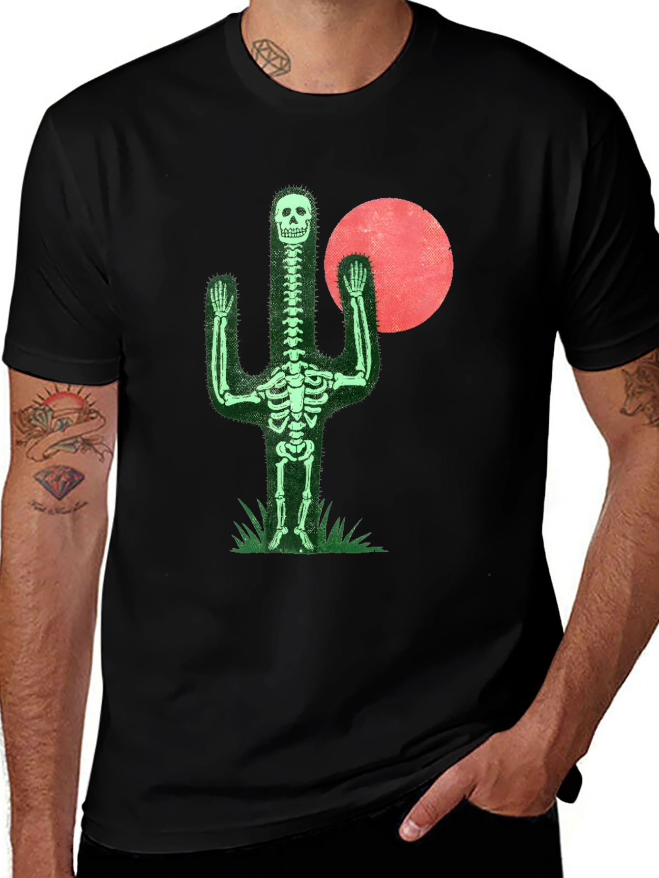 Skeleton Cactus Graphic Tee - Novelty Print Shirt