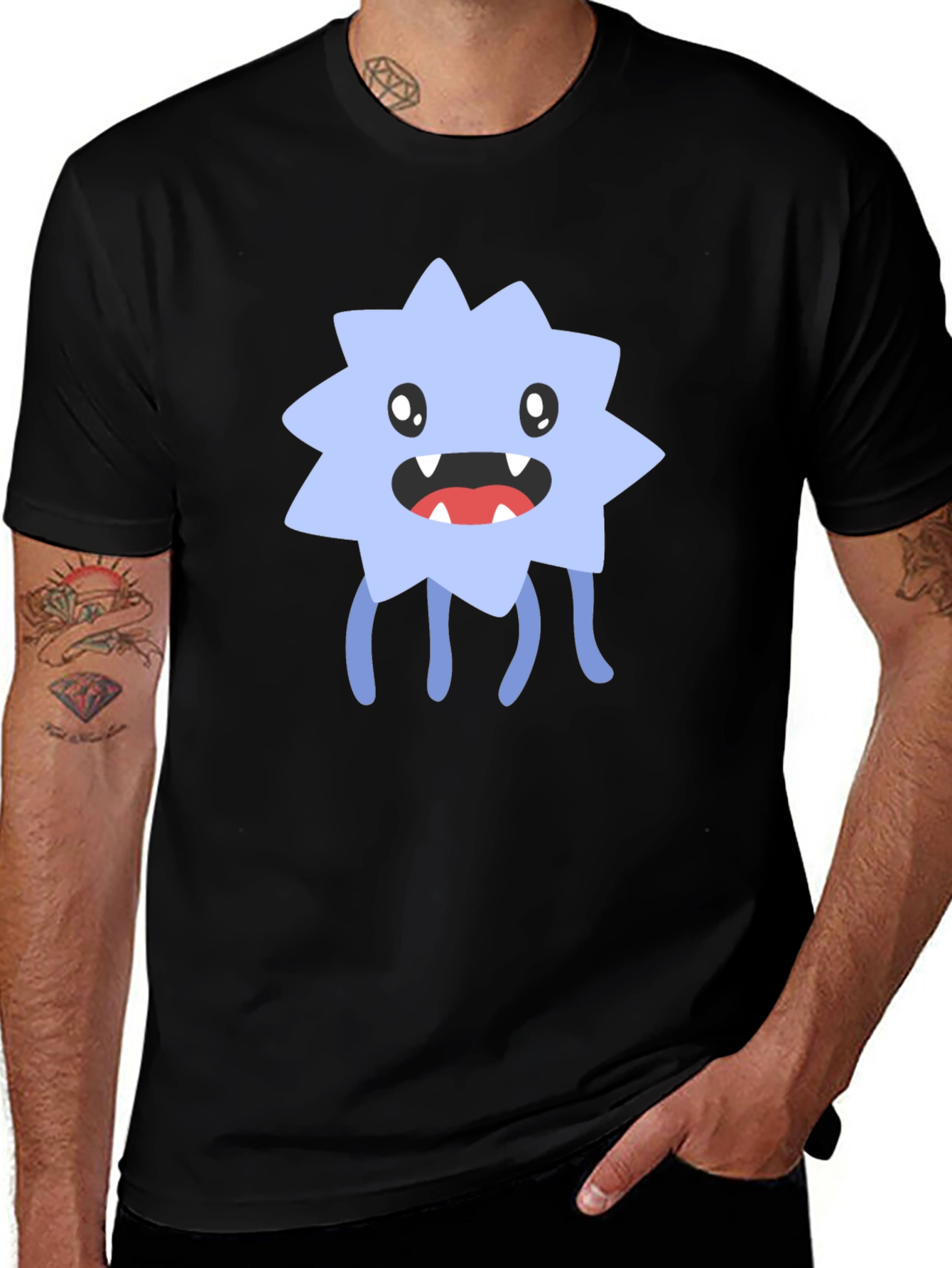 Funny Monster Graphic Tee - Black Cotton Blend T-Shirt