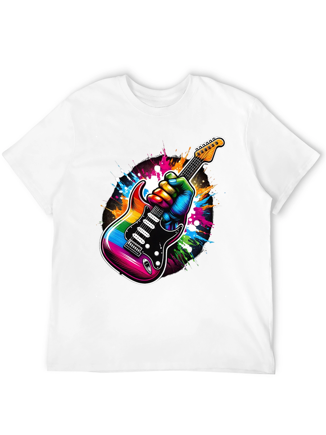 Rainbow Guitar Graphic Tee - Black Cotton T-Shirt