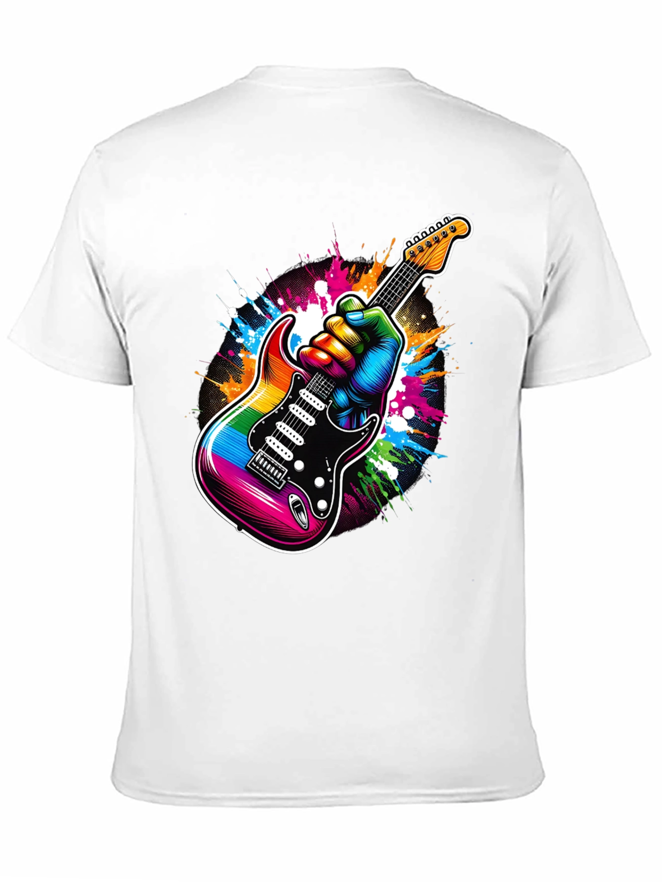Rainbow Guitar Graphic Tee - Black Cotton T-Shirt