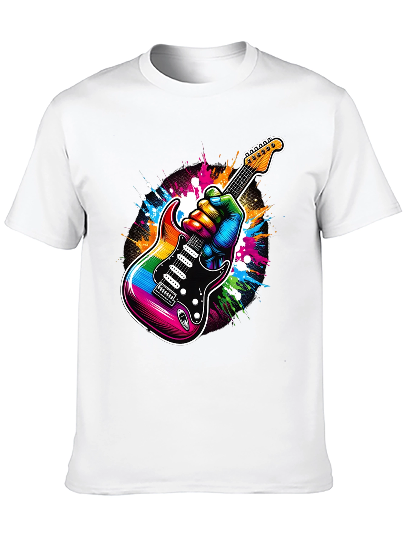 Rainbow Guitar Graphic Tee - Black Cotton T-Shirt