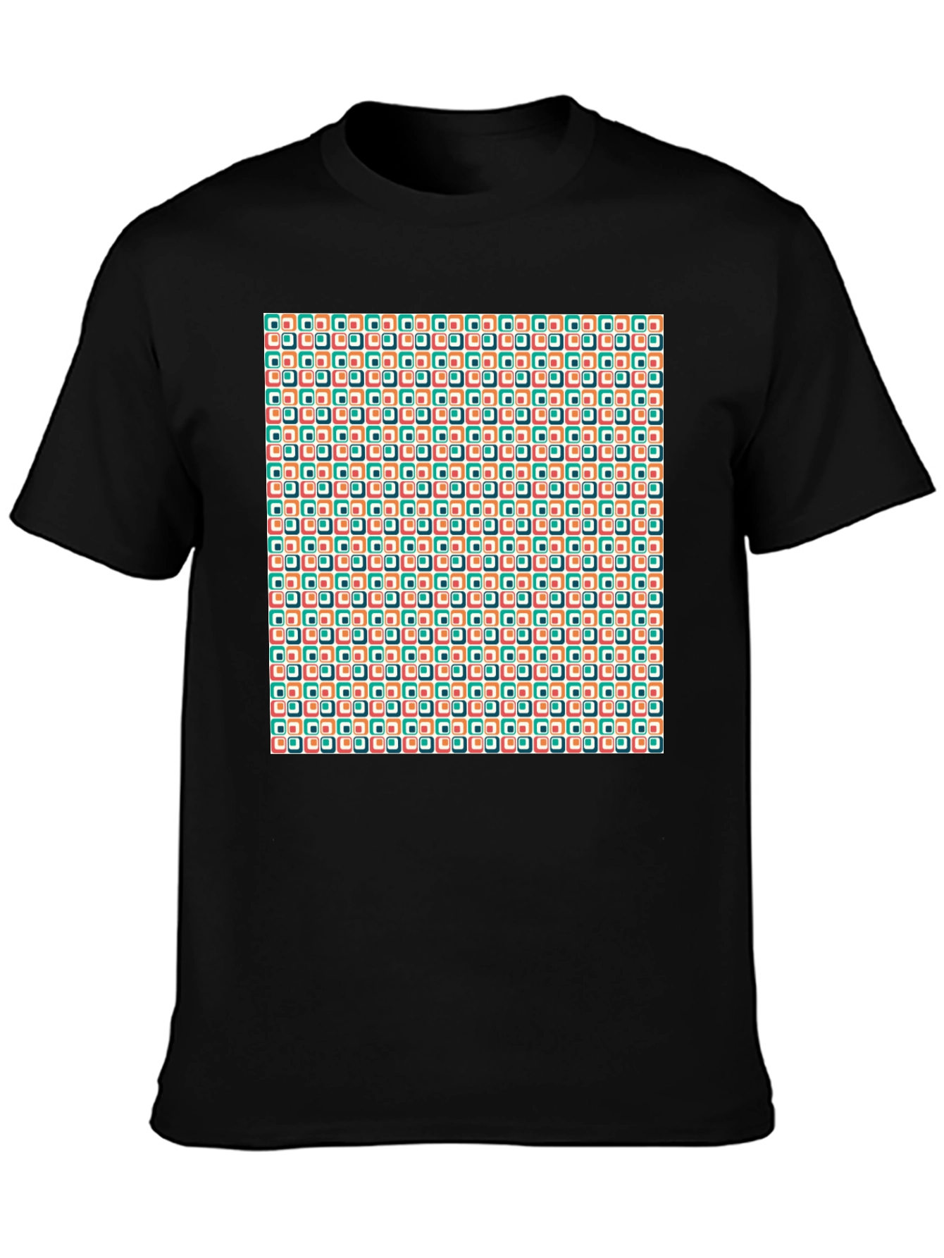 Retro Geometric Pattern Black T-Shirt