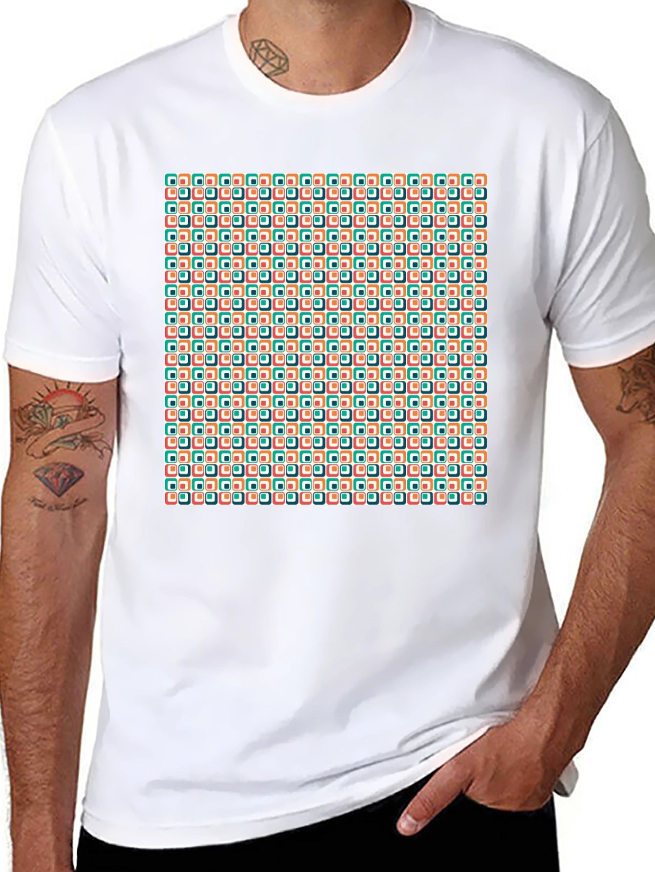 Retro Geometric Pattern Black T-Shirt