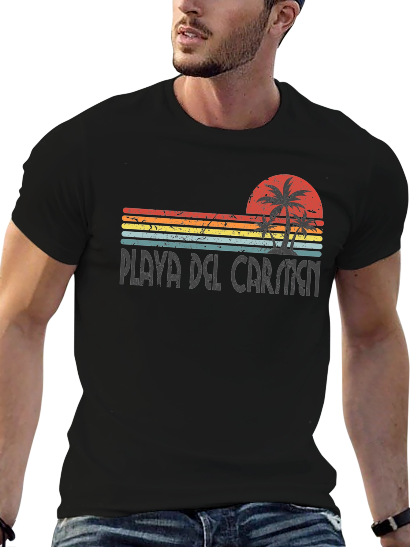 Playa Del Carmen Retro T-Shirt Palm Tree Sunset Tee