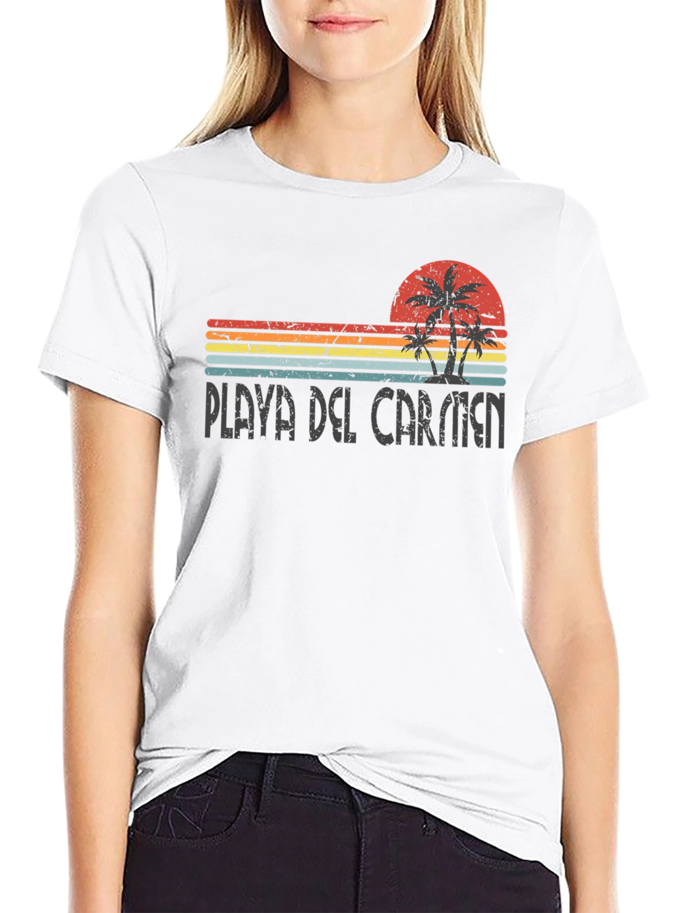 Playa Del Carmen Retro T-Shirt Palm Tree Sunset Tee