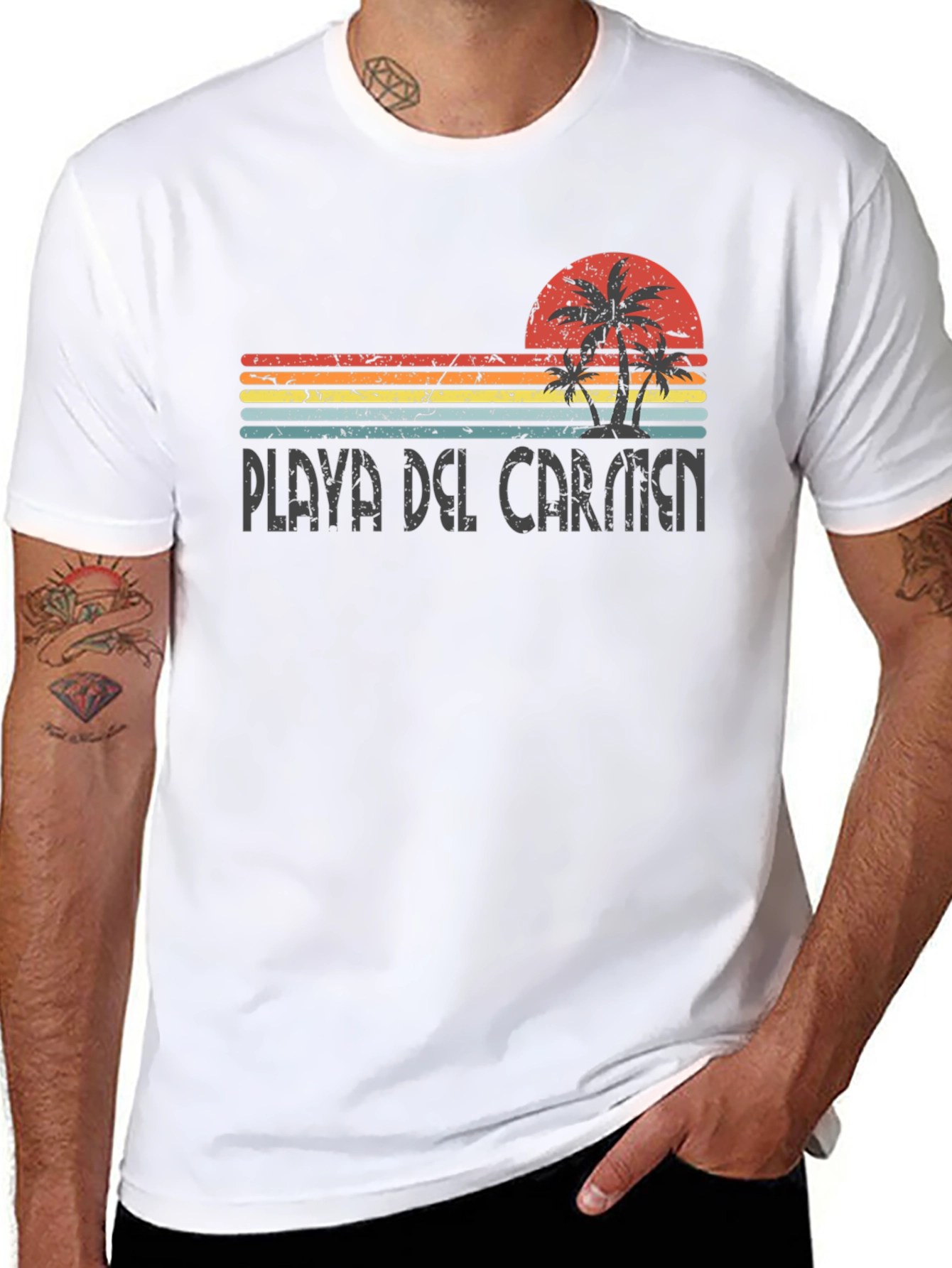Playa Del Carmen Retro T-Shirt Palm Tree Sunset Tee