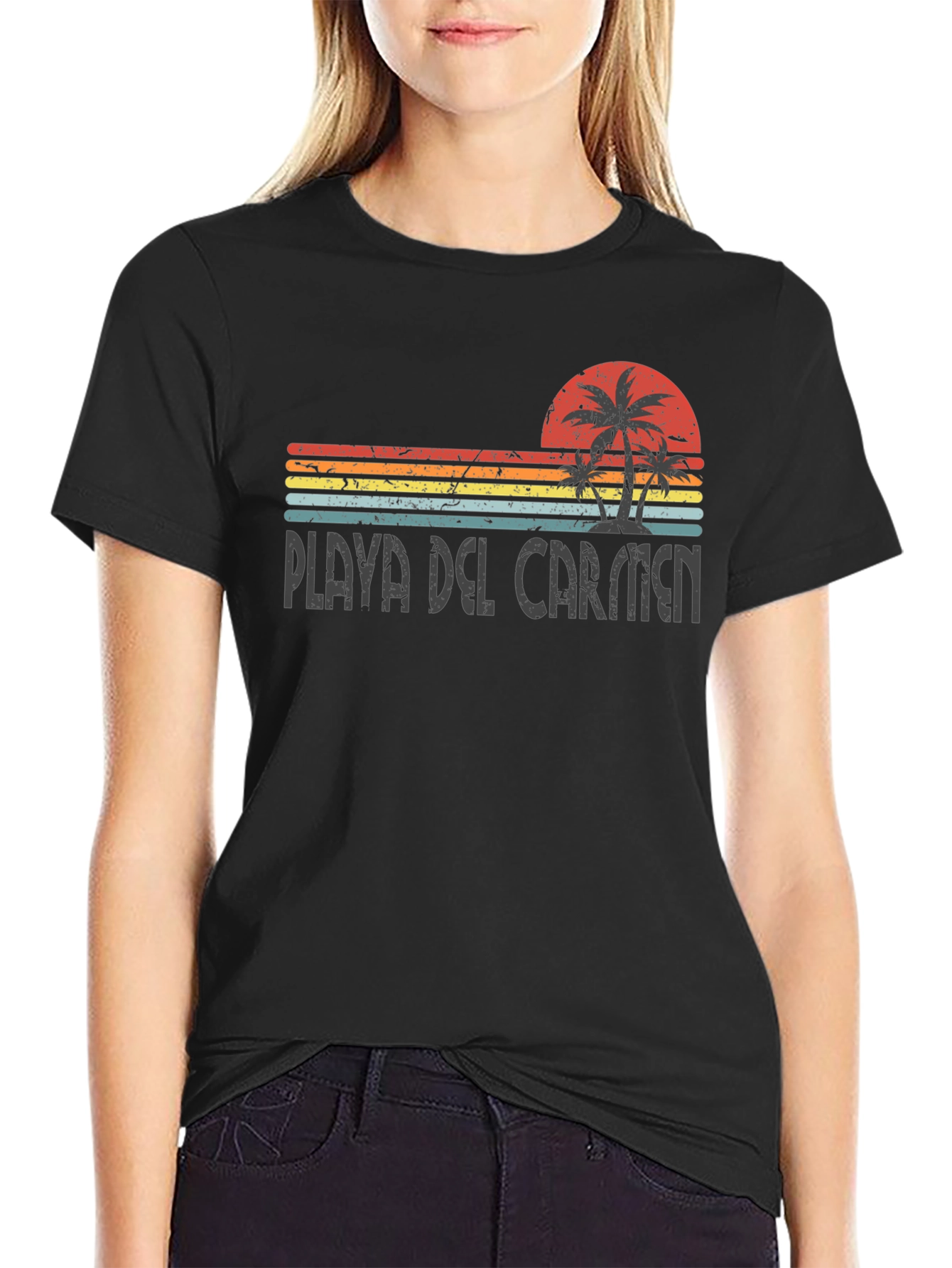 Playa Del Carmen Retro T-Shirt Palm Tree Sunset Tee