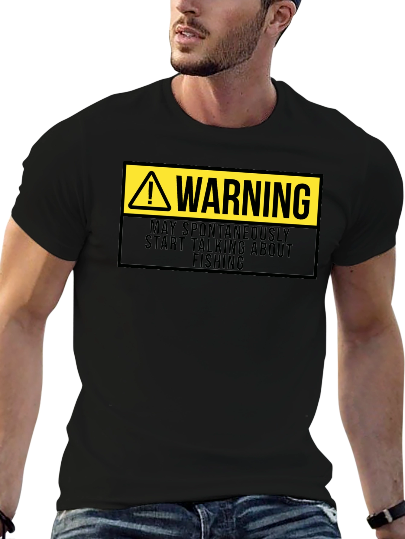 Warning May Spontaneously Talk About Fishing Black T-Shirt