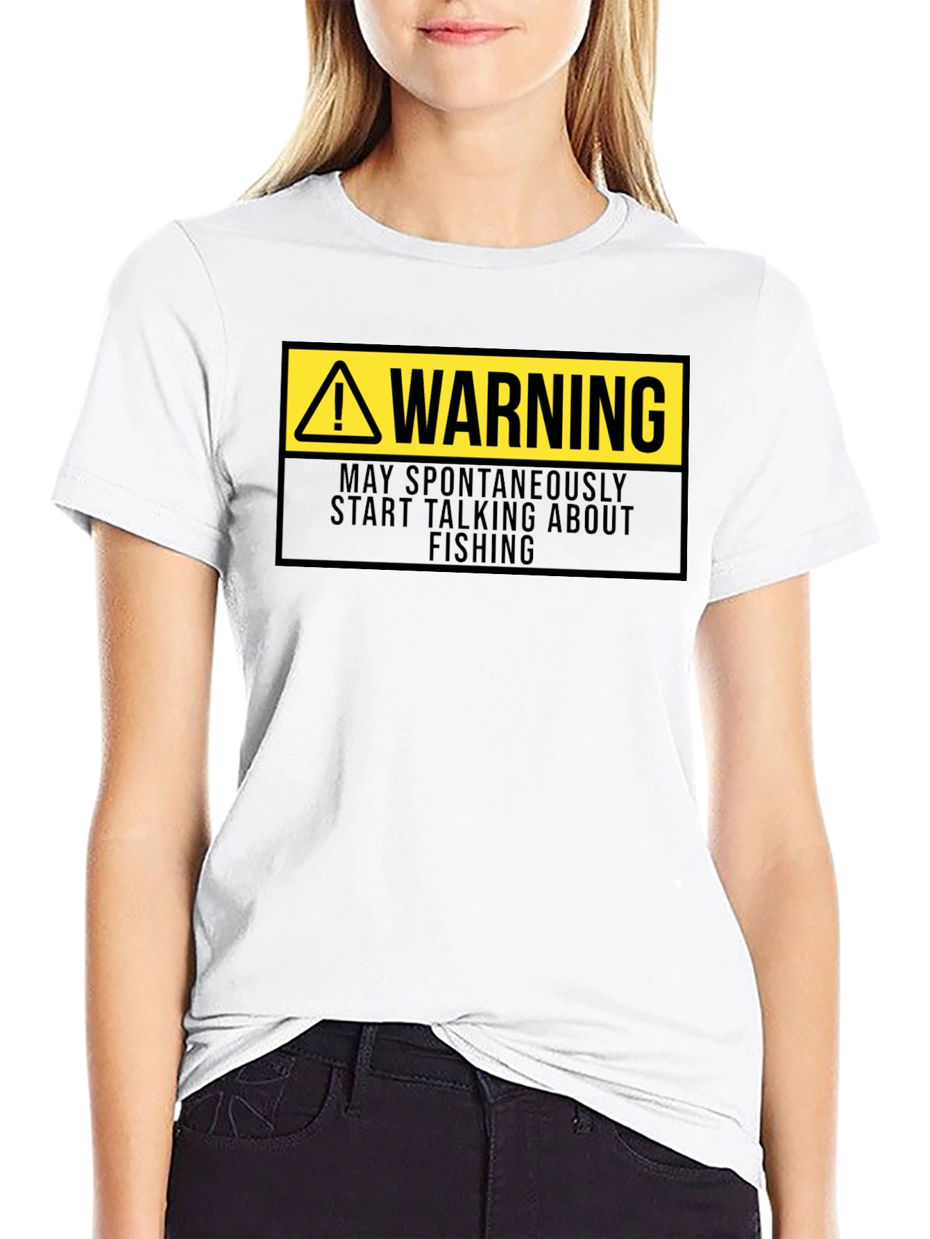 Warning May Spontaneously Talk About Fishing Black T-Shirt