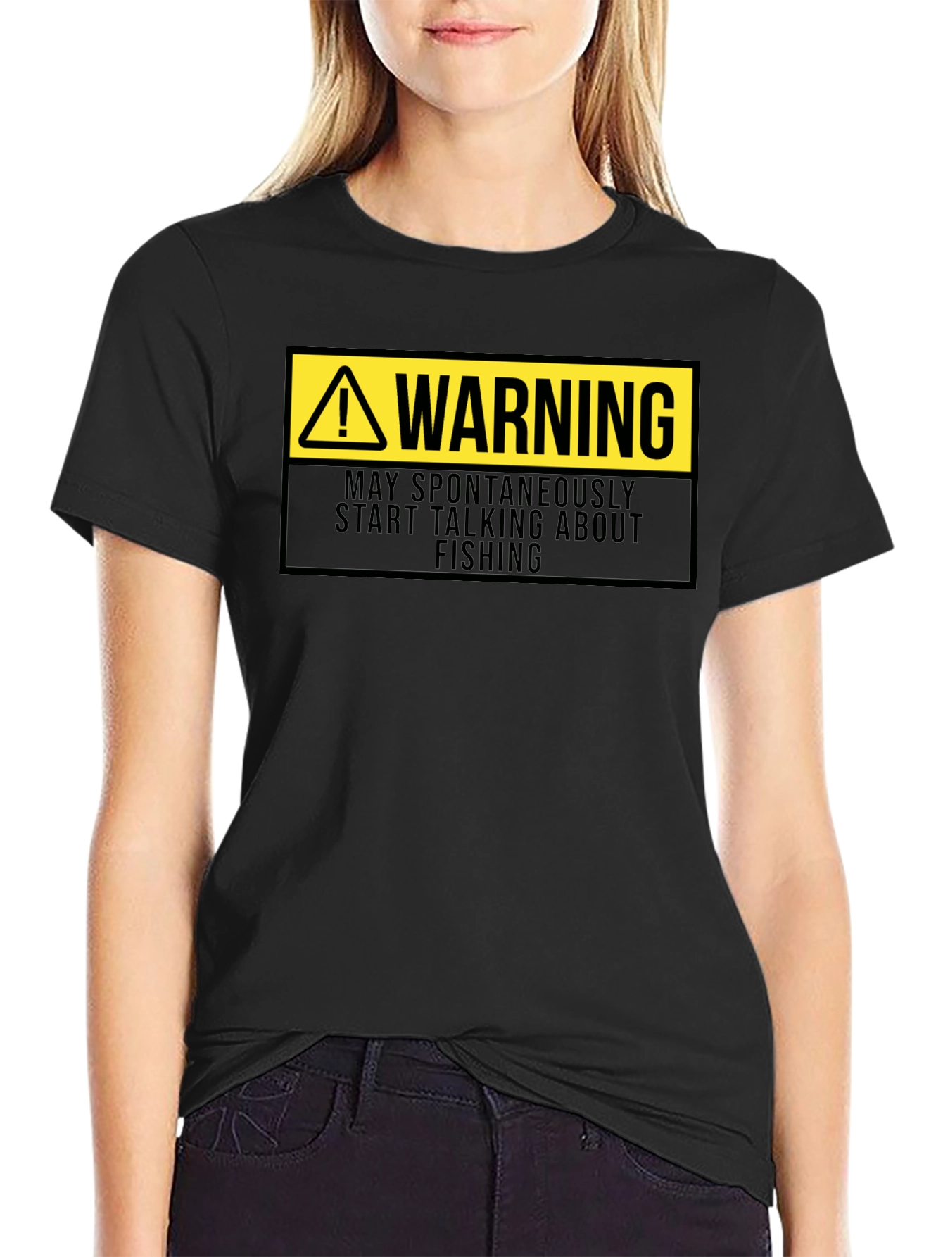 Warning May Spontaneously Talk About Fishing Black T-Shirt