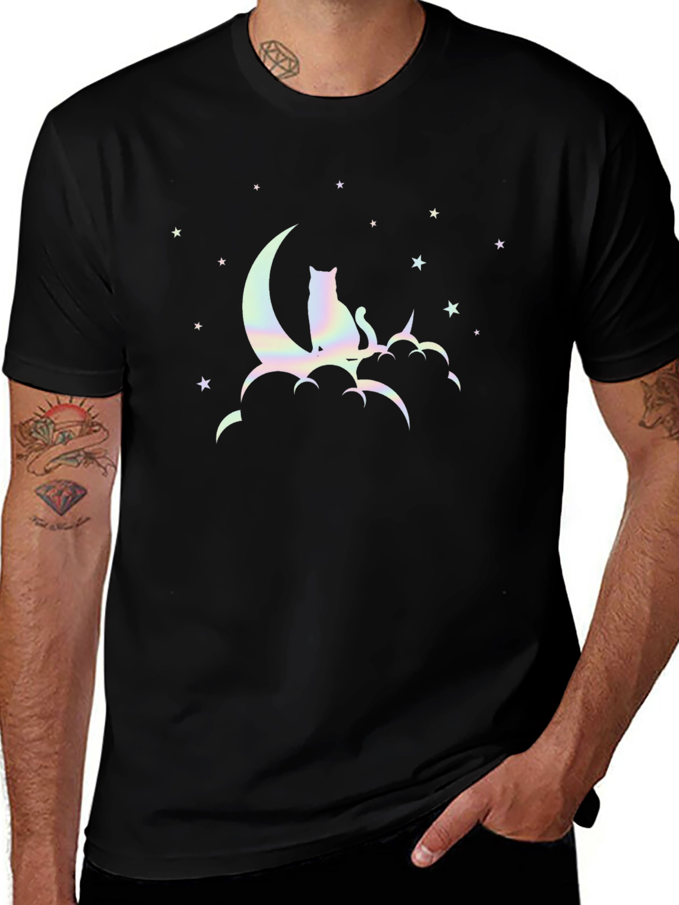 Cat On Moon Graphic T-Shirt