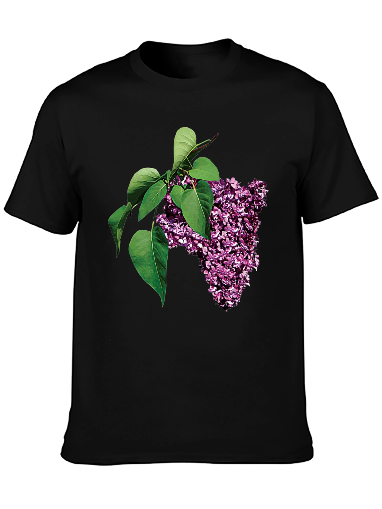 Lilac Blossom Graphic Tee - Black Cotton Casual Wear