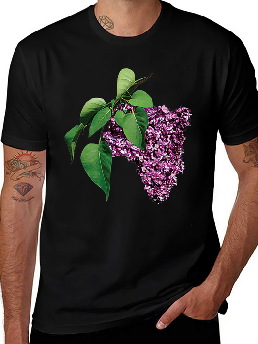 Lilac Blossom Graphic Tee - Black Cotton Casual Wear