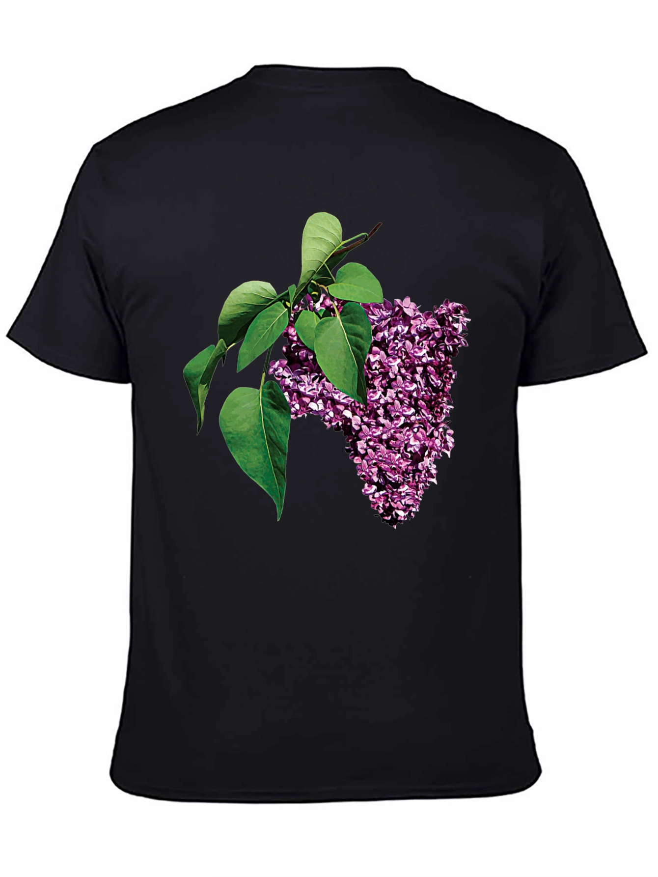 Lilac Blossom Graphic Tee - Black Cotton Casual Wear