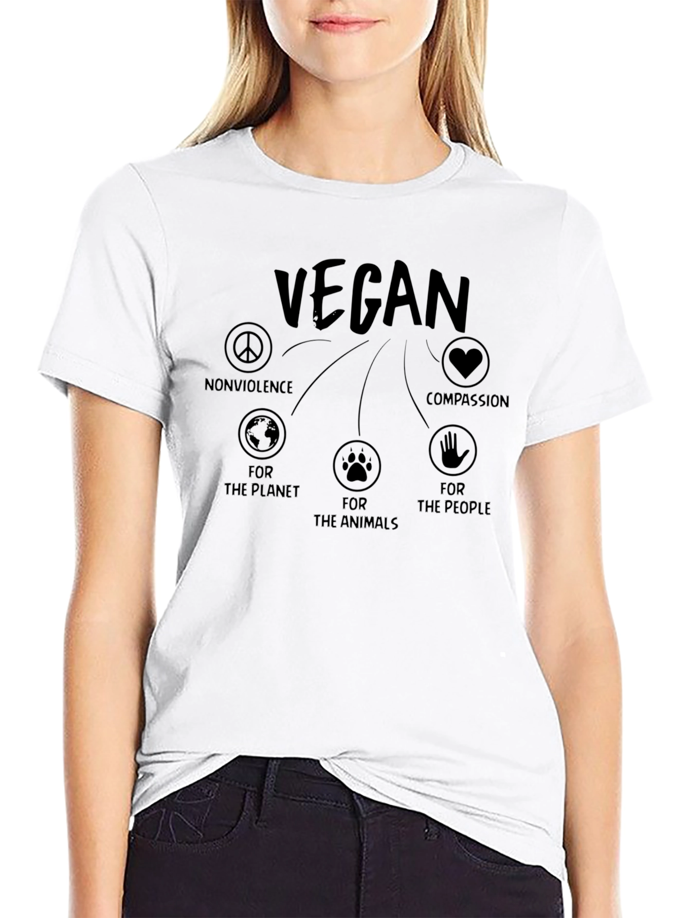 Vegan Values T-Shirt - Nonviolence Planet Animals People