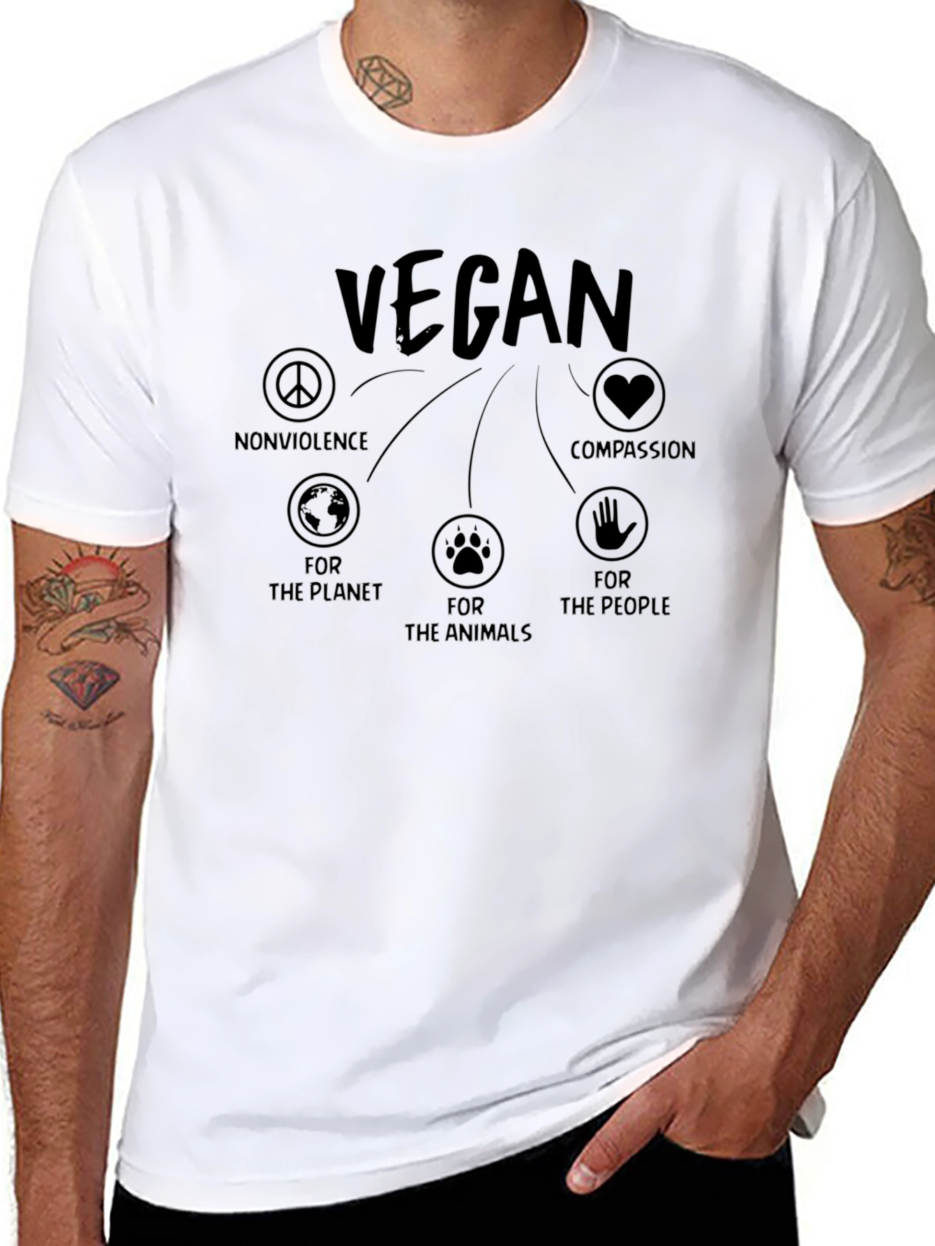 Vegan Values T-Shirt - Nonviolence Planet Animals People