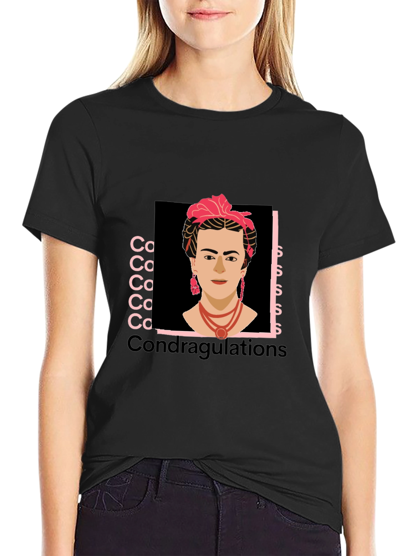 Frida Kahlo Condragulations Black T-Shirt