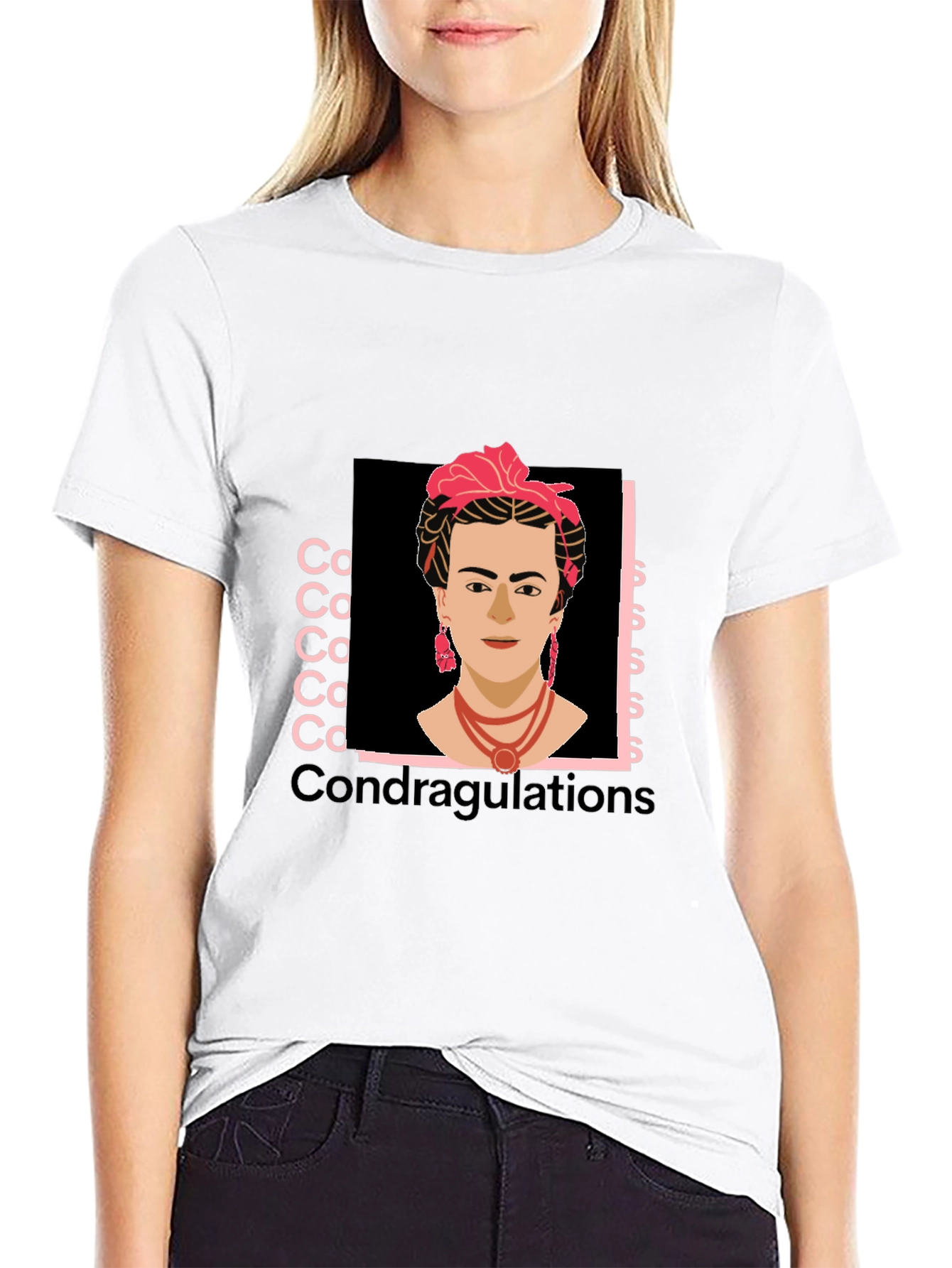 Frida Kahlo Condragulations Black T-Shirt