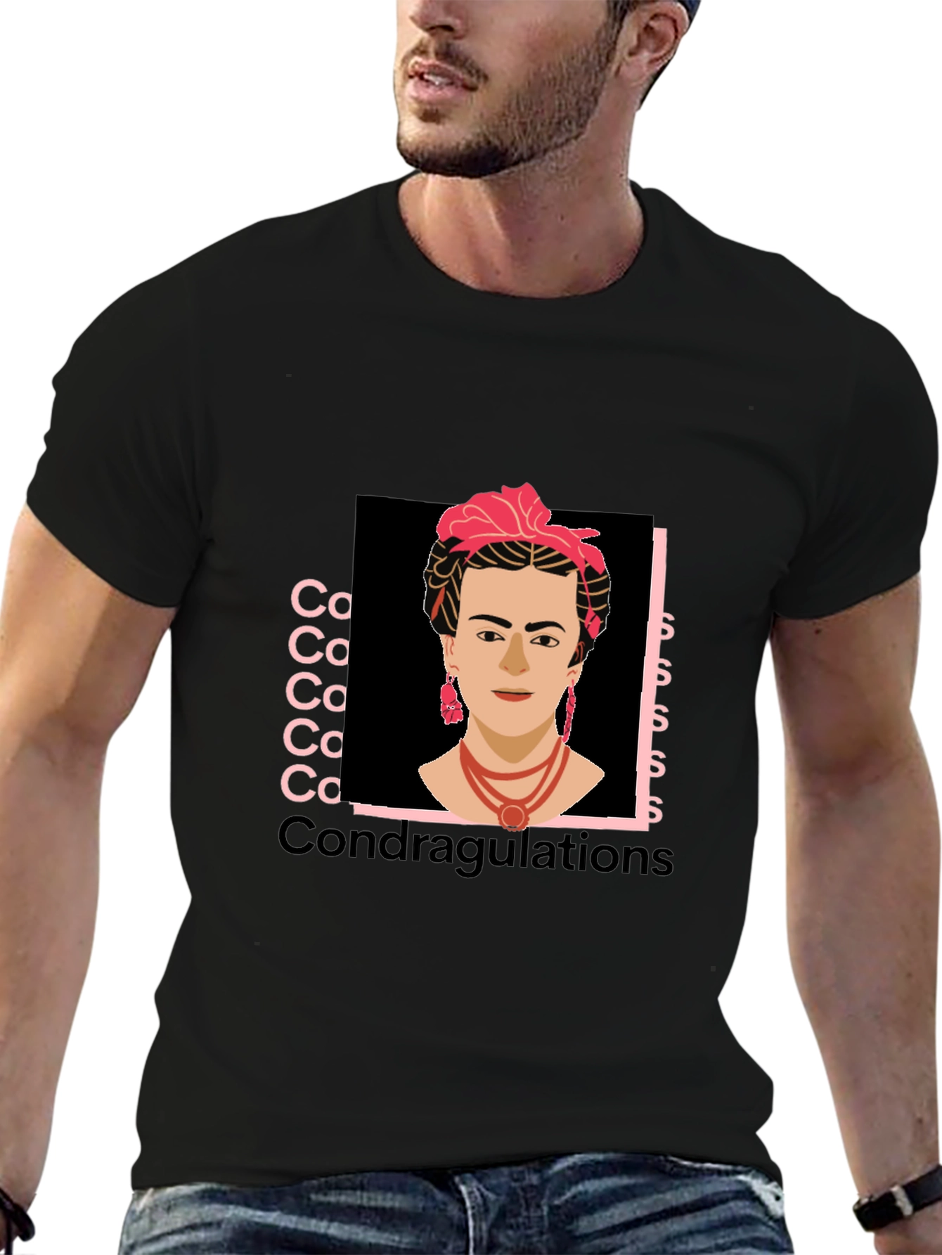 Frida Kahlo Condragulations Black T-Shirt