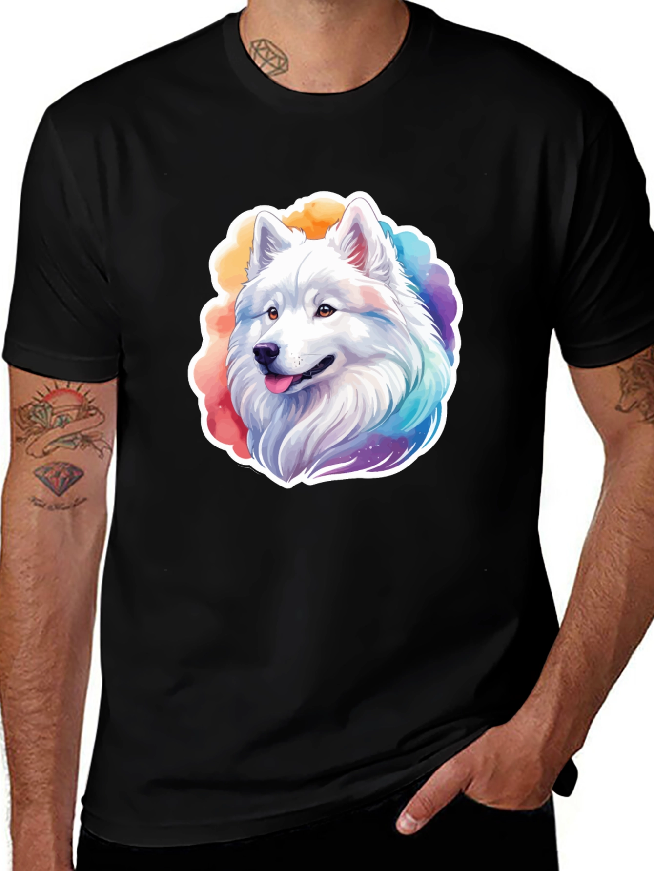 Rainbow Husky Graphic Tee - Cute Dog Lovers Shirt