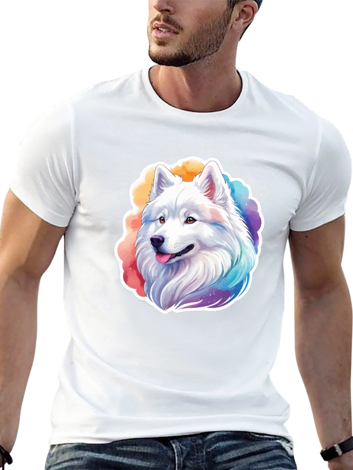 Rainbow Husky Graphic Tee - Cute Dog Lovers Shirt